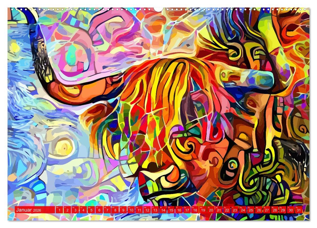 Kunstkalender. Farbenfrohe Tier-Illustrationen (Wandkalender 2026 DIN A2 quer), CALVENDO Monatskalender: Design Kalender, EYE-Catcher und tolles Geschenk! (CALVENDO Kunst)