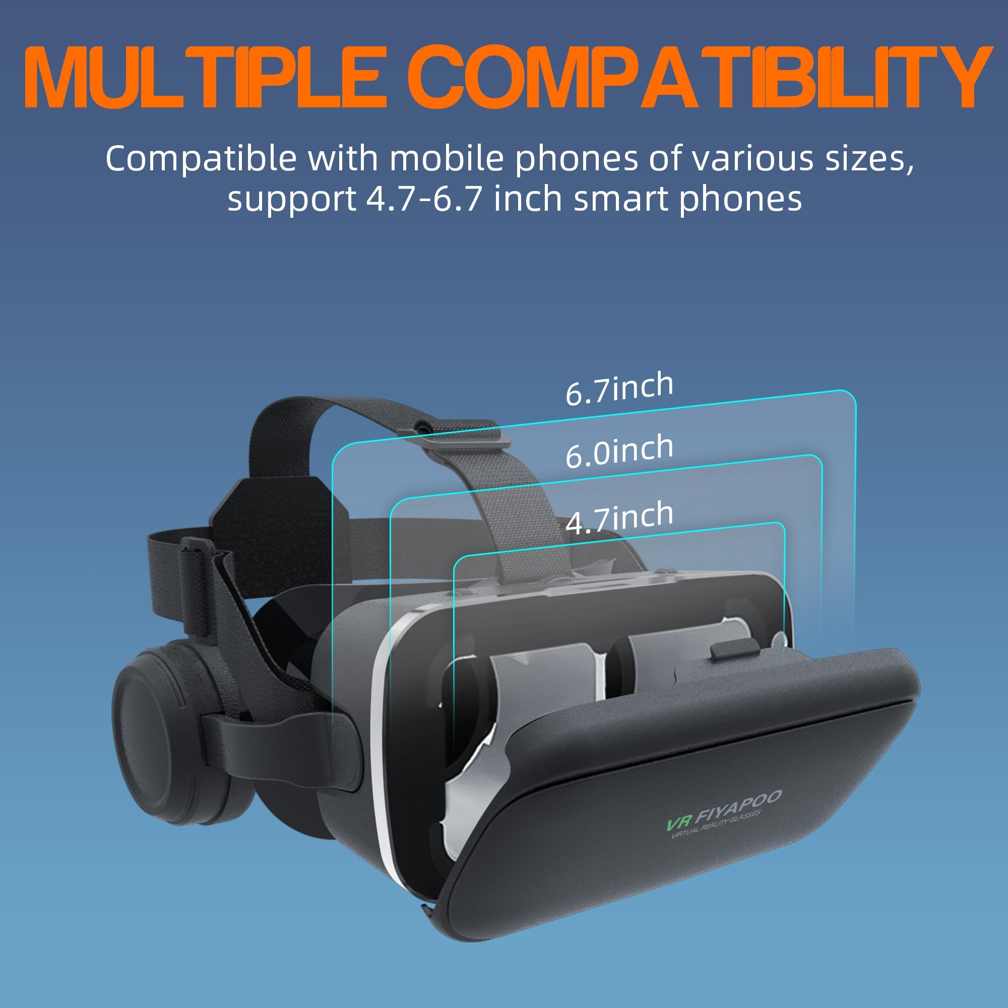 3D VR Brille mit HiFi Kopfhörern, Immersive Virtual Reality für Spiele & Filme, Ergonomisches Design, Unterstützt 4,7-6,7 Zoll Smartphones, Weihnachten Geschenk