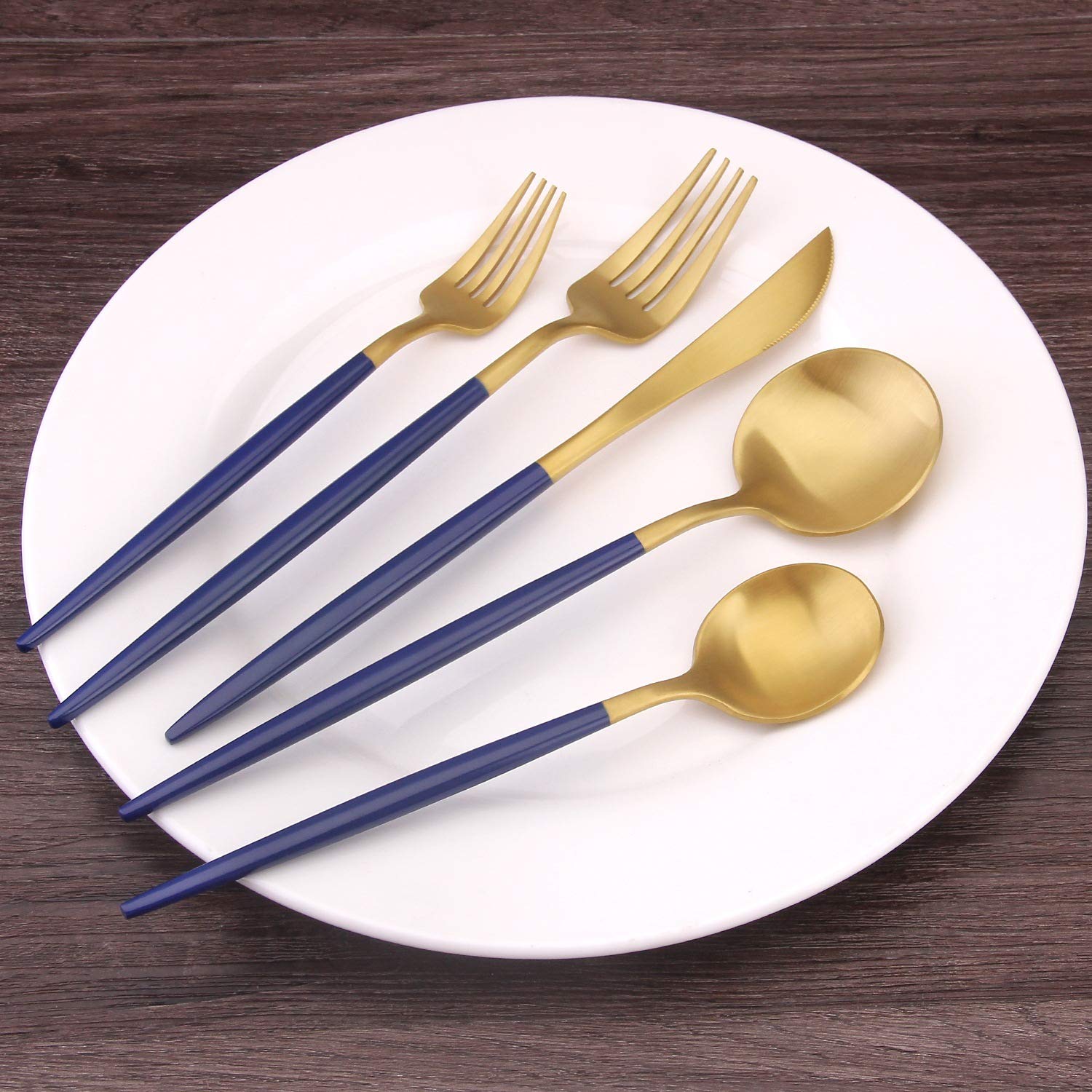 Bysta - Juego de cubiertos de acero inoxidable con mango azul, 20 piezas, juego de utensilios de cocina para 4, vajilla para el hogar y restaurante, acabado satinado, apto para lavavajillas