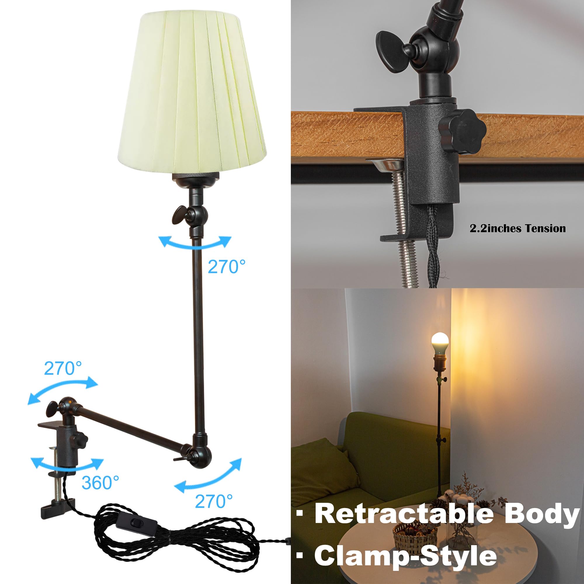 Klemmleuchte mit Fernsteuerung,1 Packung Leselampe mit 2,5 m Kabel, Dimmbar Nachttischlampe,Augenpflege Schreibtischlampe für Büro Heimgebrauch, E27 Lampenhalterung - DZ0330/3