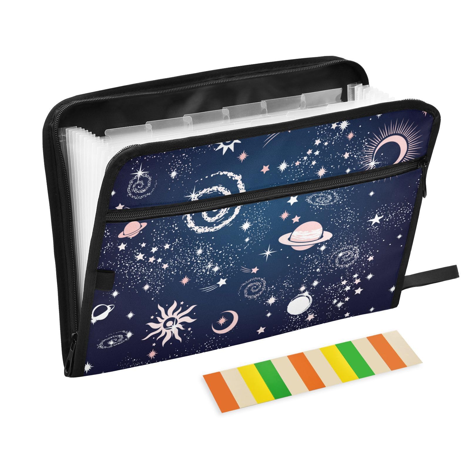 Expanding File Folder - Space Galaxy Pattern 13 Pocket Accordion File Folders with Sticky Labels, A4 Letter Size Paper Document Organizer with Zipper