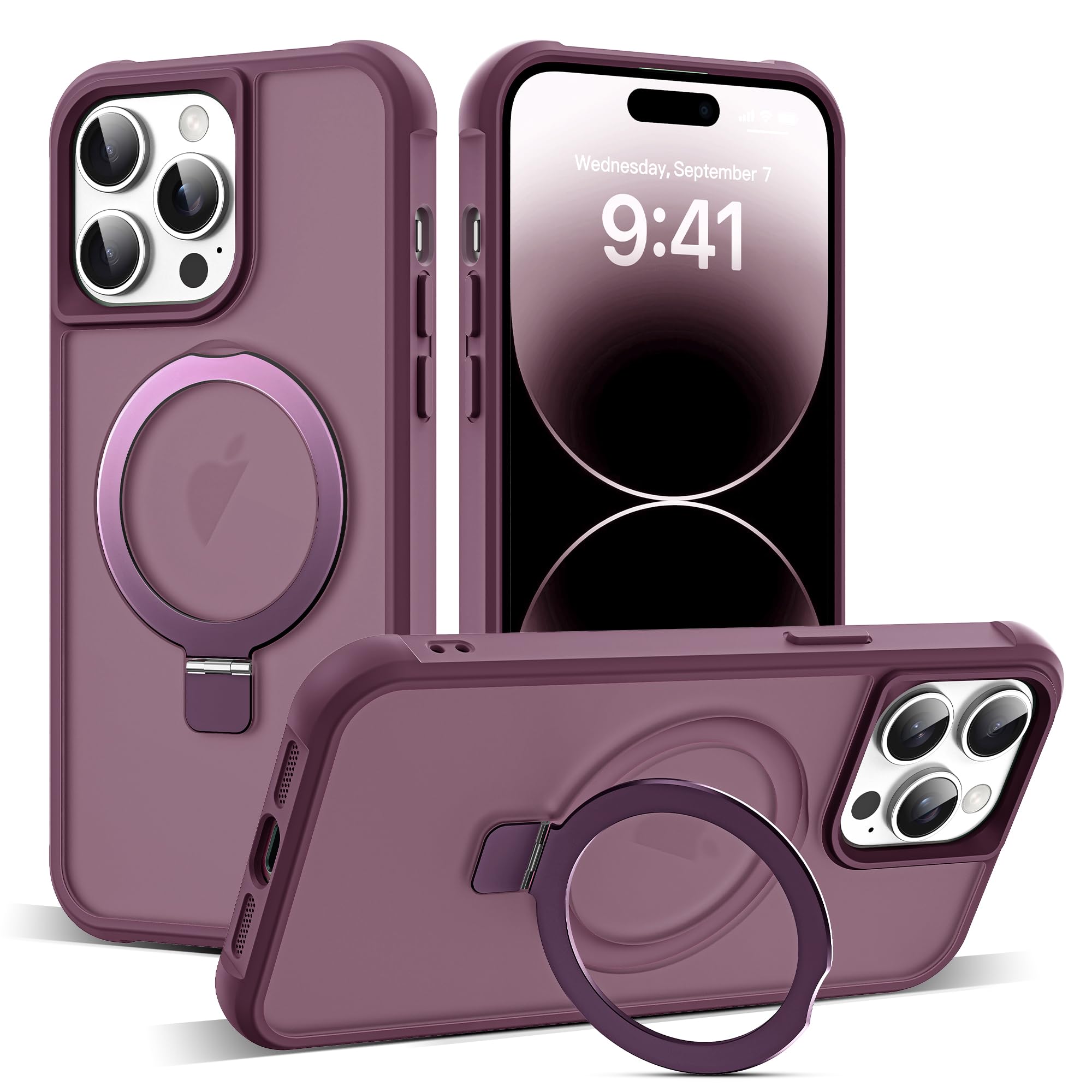 SKYLMW Compatible with iPhone 14 Pro Case with Stand,Wine Red | iPhone 14 Pro Phone Case 6.1",Magnetic Ring Stand,Compatible with MagSafe,Military-Grade Protection,Great Grip Feeling Wine Red Iphone 14 Pro