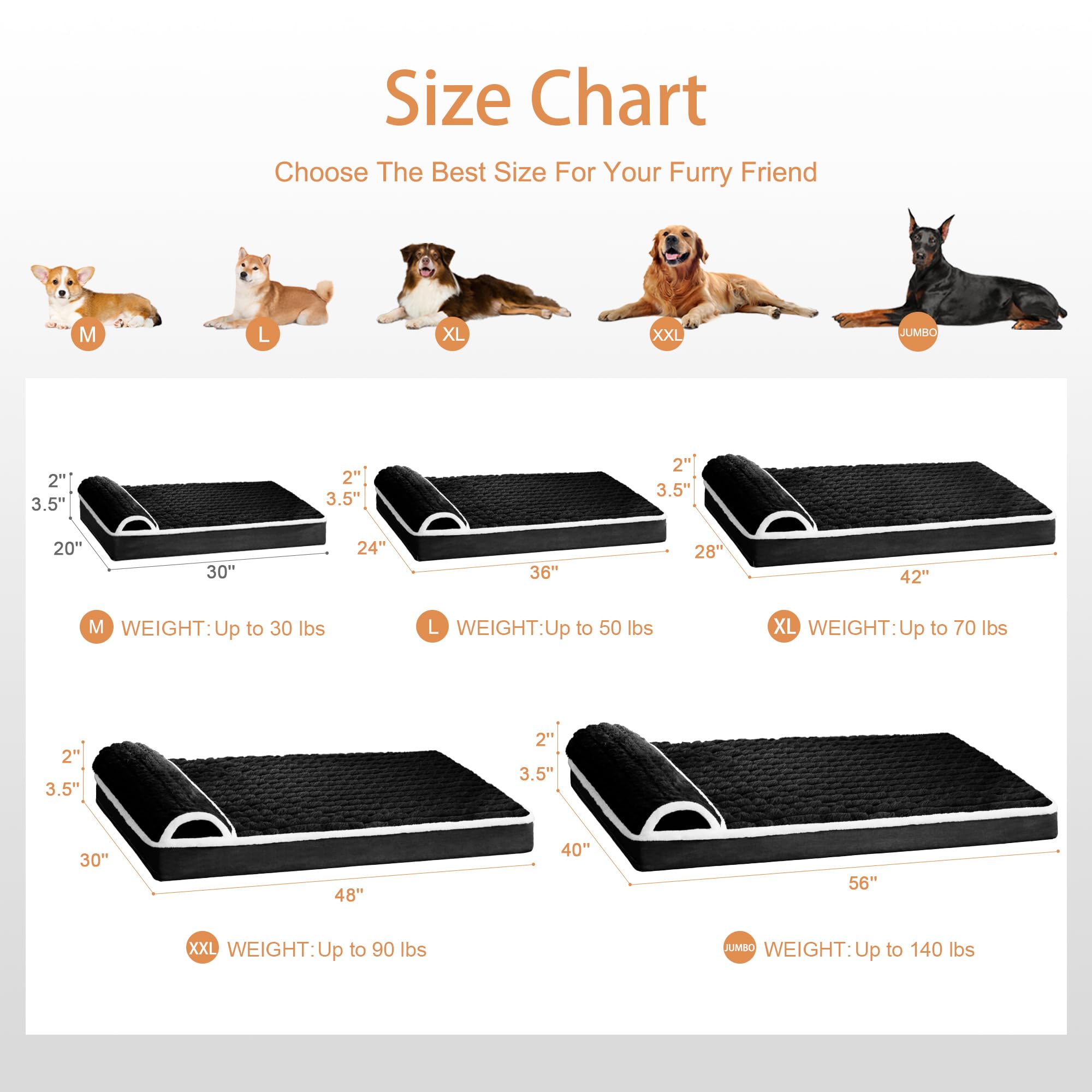 Orthopedic XL Dog Bed Large Sized Dog with Pillow 48''X30'', Waterproof Soft Comfortable Egg Crate Foam Pet Crate Beds Mat with Removable Washable Cover and Non-Slip Bottom, Black - image 7