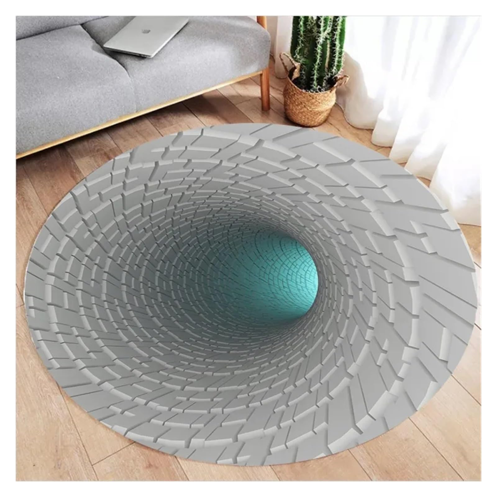 Tapis vortex illusion d'optique noir et blanc 140cm tapis antidérapant rond