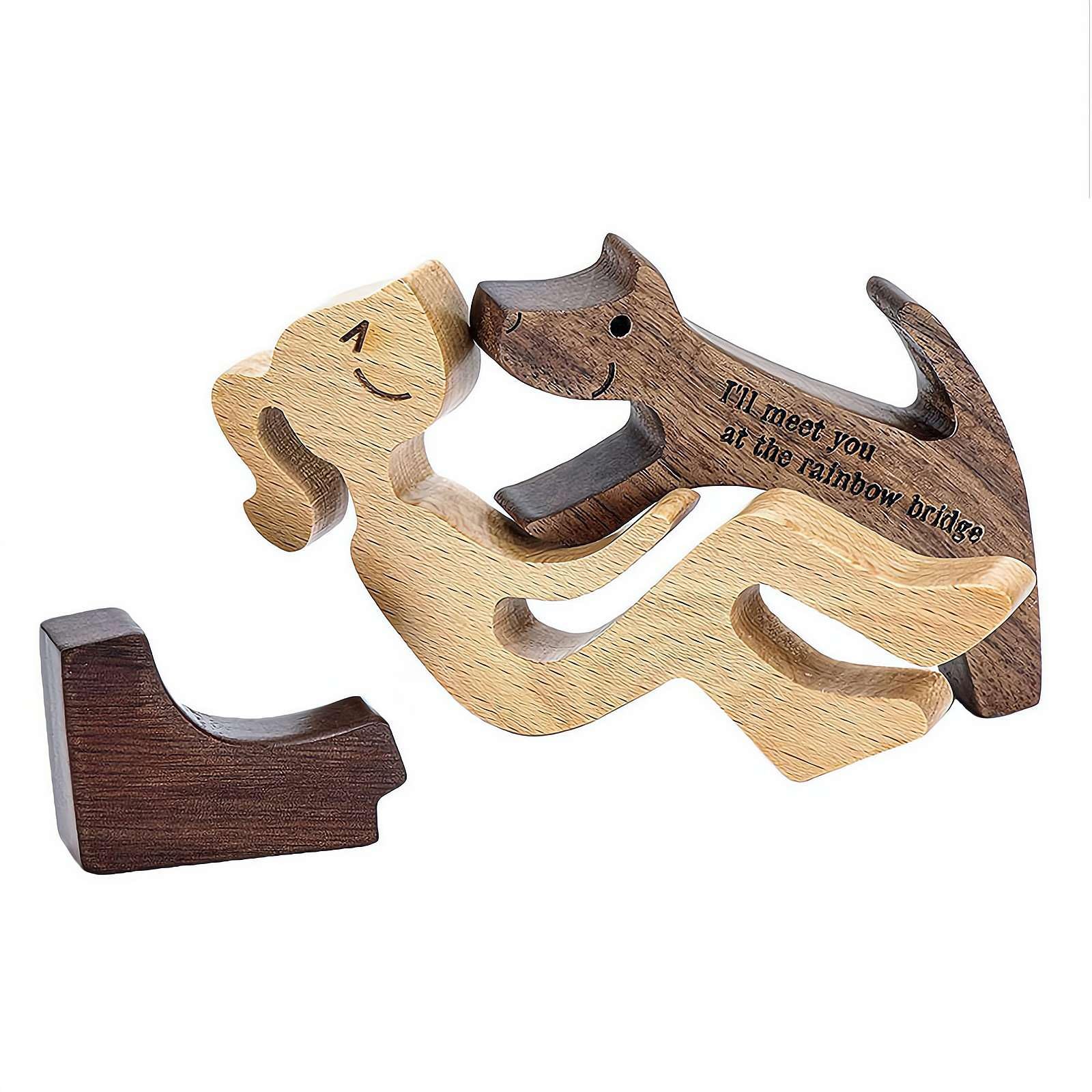 BOWTONG Estatua de madera hecha a mano para amantes de los perros, escultura de madera de cachorro y estatua humana, figura coleccionable de arte creativo, estatua de perro de madera, pequeñas