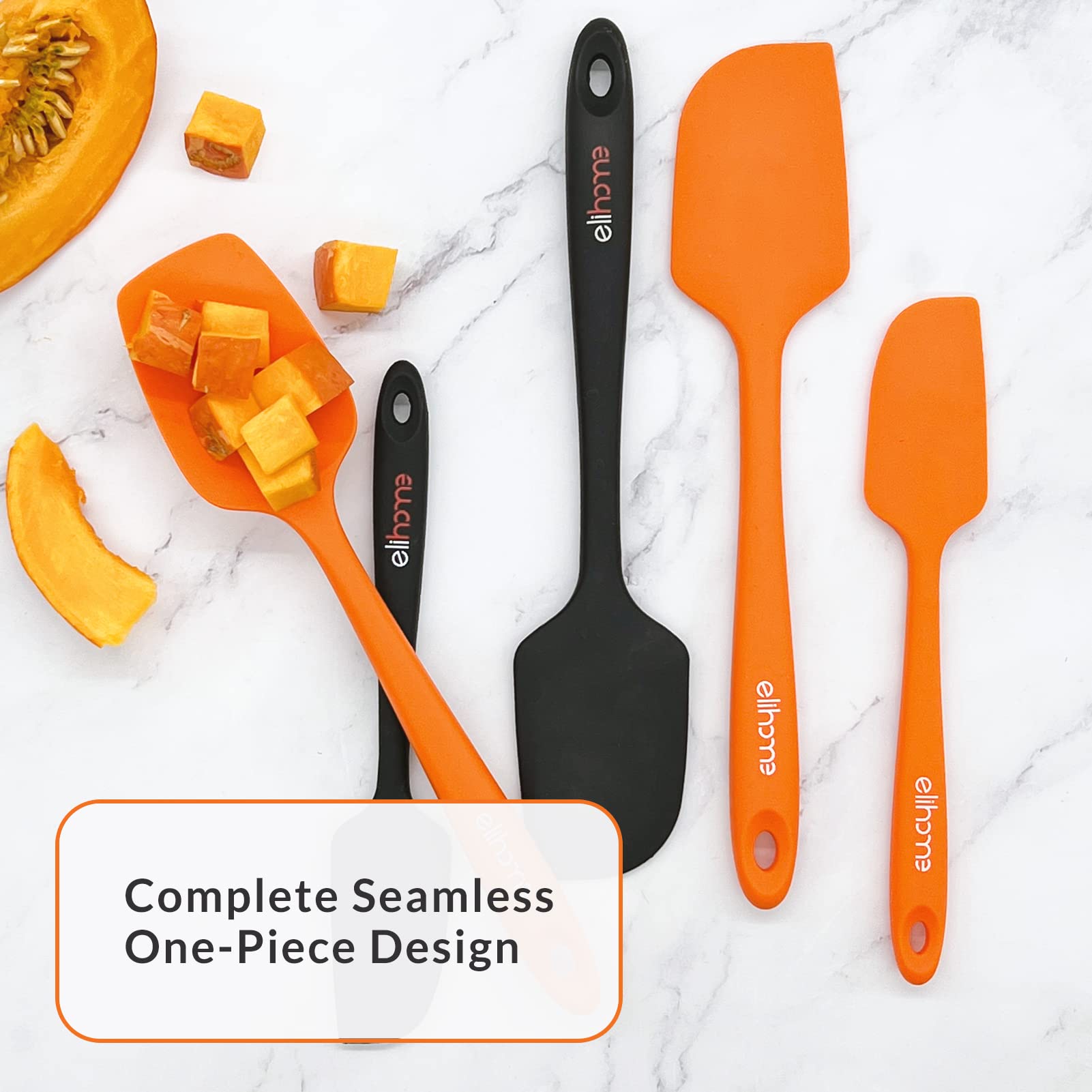Elihome Lot de 3 spatules en silicone Chef Series - Résistantes à la chaleur - Anti-adhésives - En caoutchouc - Pour la cuisine, la pâtisserie et le mélange - Sans BPA et certifié LFGB - Orange
