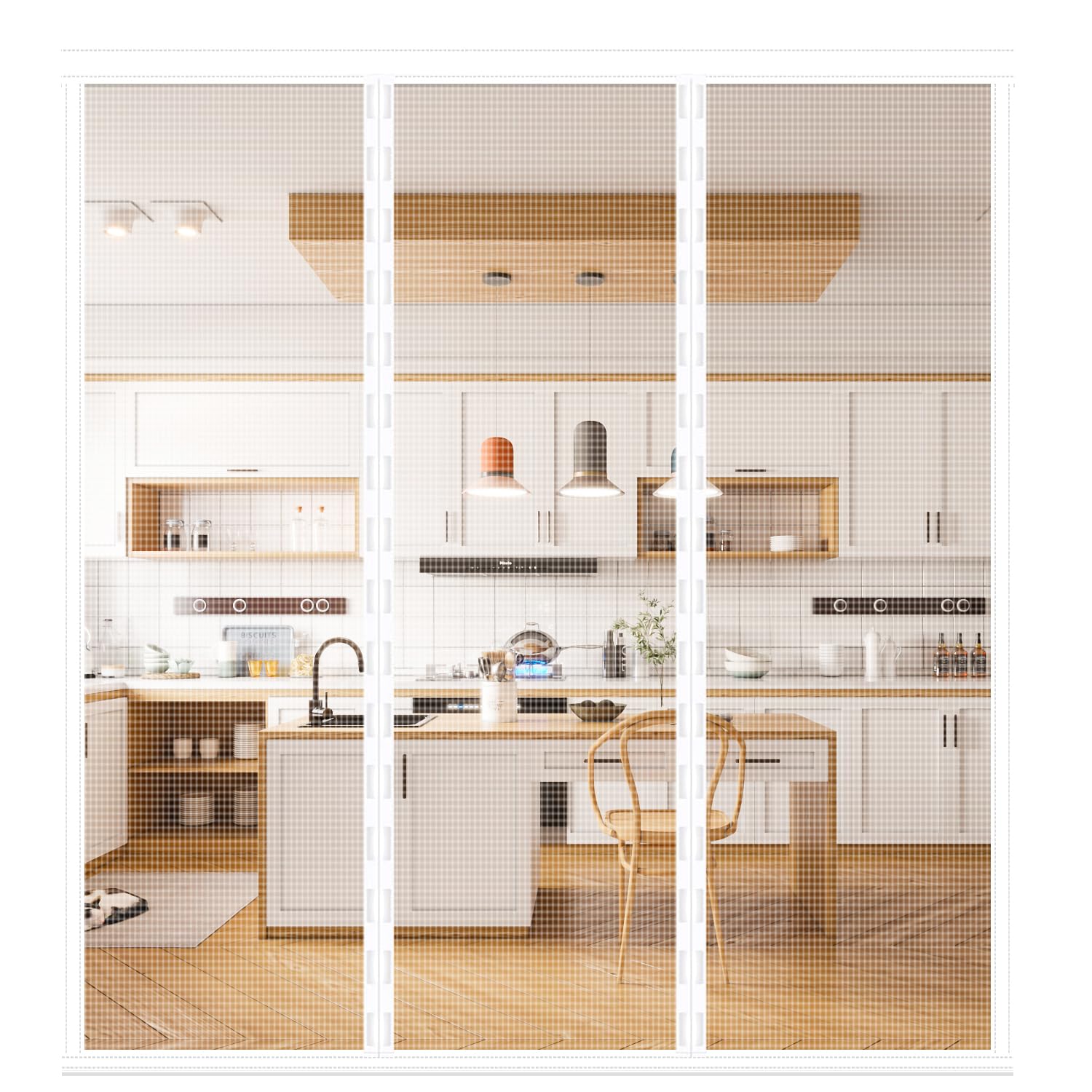Magnetic Fly Screen Door, 170x190cm Double Door Screen Curtain for Sliding Door with Powerful Magnets and Full Frame Magic Tape, Easy to Install Door Fly Screen Curtain, Keep Fly Bug Out, White — image 1