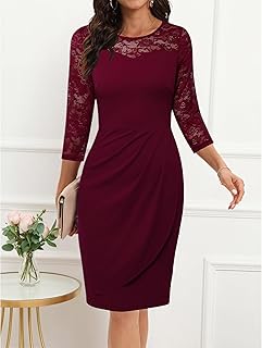 Women's Lace Vintage Ruched Elegant Cocktail Party Bodycon Retro Pencil Work Dress
