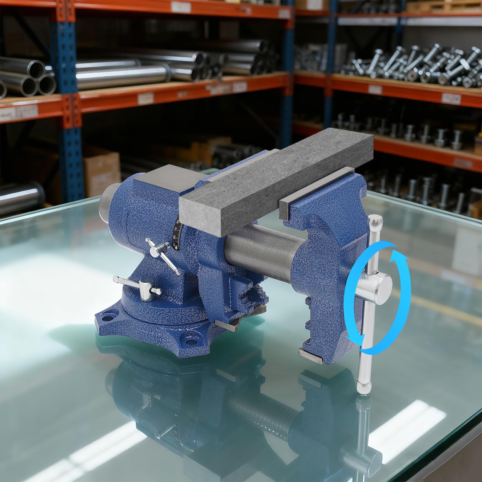 Étau avec enclume rotatif à 360° - 125 mm - Étau de table en fonte sphérique - Étau de table - Pour établi d'atelier - Bleu