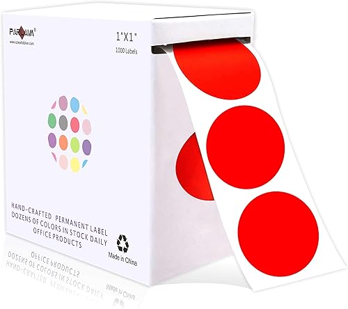 PARLAIM 1 Inch Round Permanent Adhesive Color-Code Dot Stickers,1000 per Roll dots Label Dispenser Box,Red Circle Stickers Label for Office