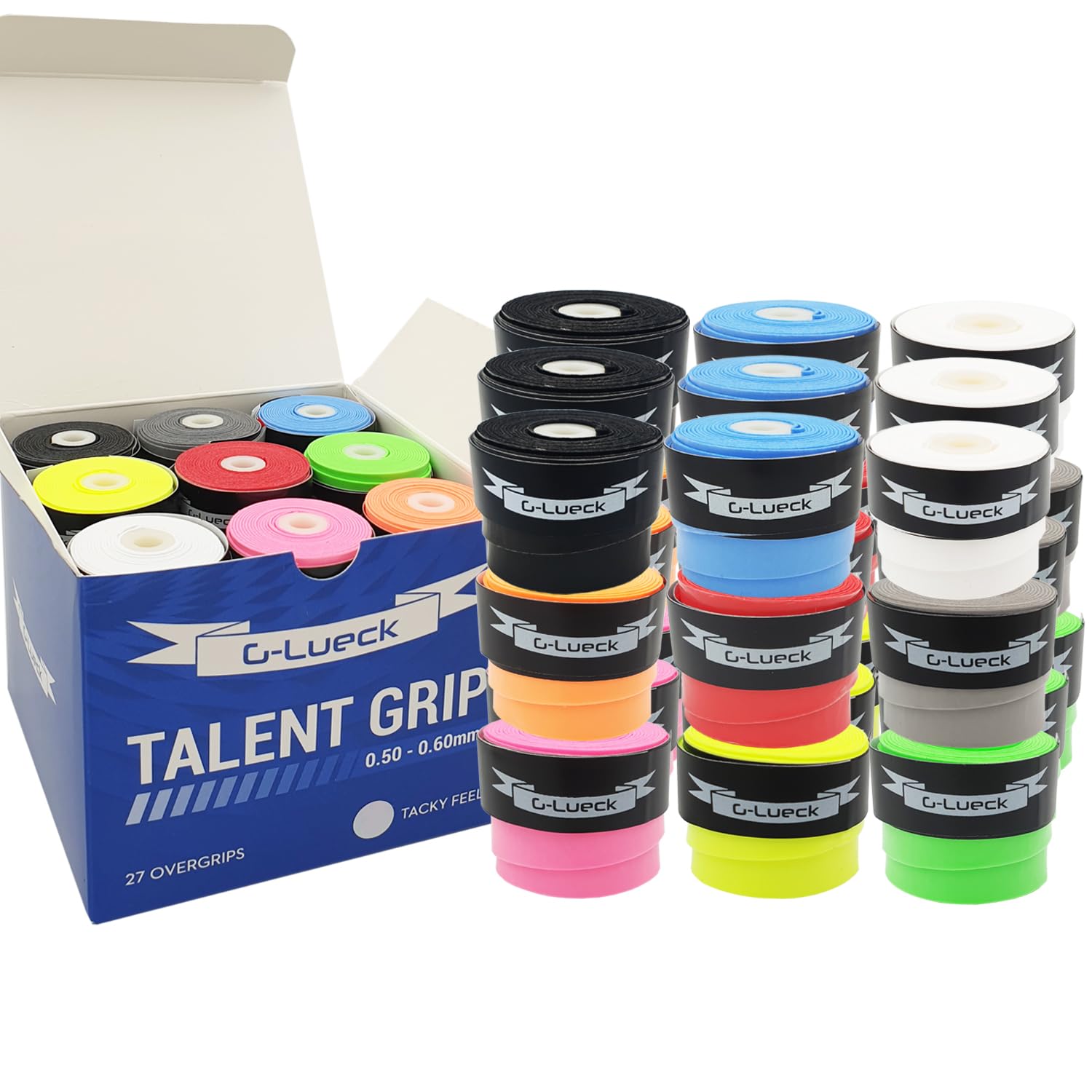 G-Lueck 27x Tennis Overgrips Talent Grip Griffband | 0,50-0,60mm Stärke | Für Squash Badminton Schläger & Golf inkl. Selbstklebendem Abschlußband | sehr griffig