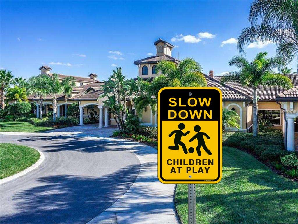 Slow Down Sign Children at Play Sign 2-Pack, 18"" x 12"" Kids Playing Aluminum Safety Caution Signs for Street, Lawn Neighborhoods, Black and Yellow
