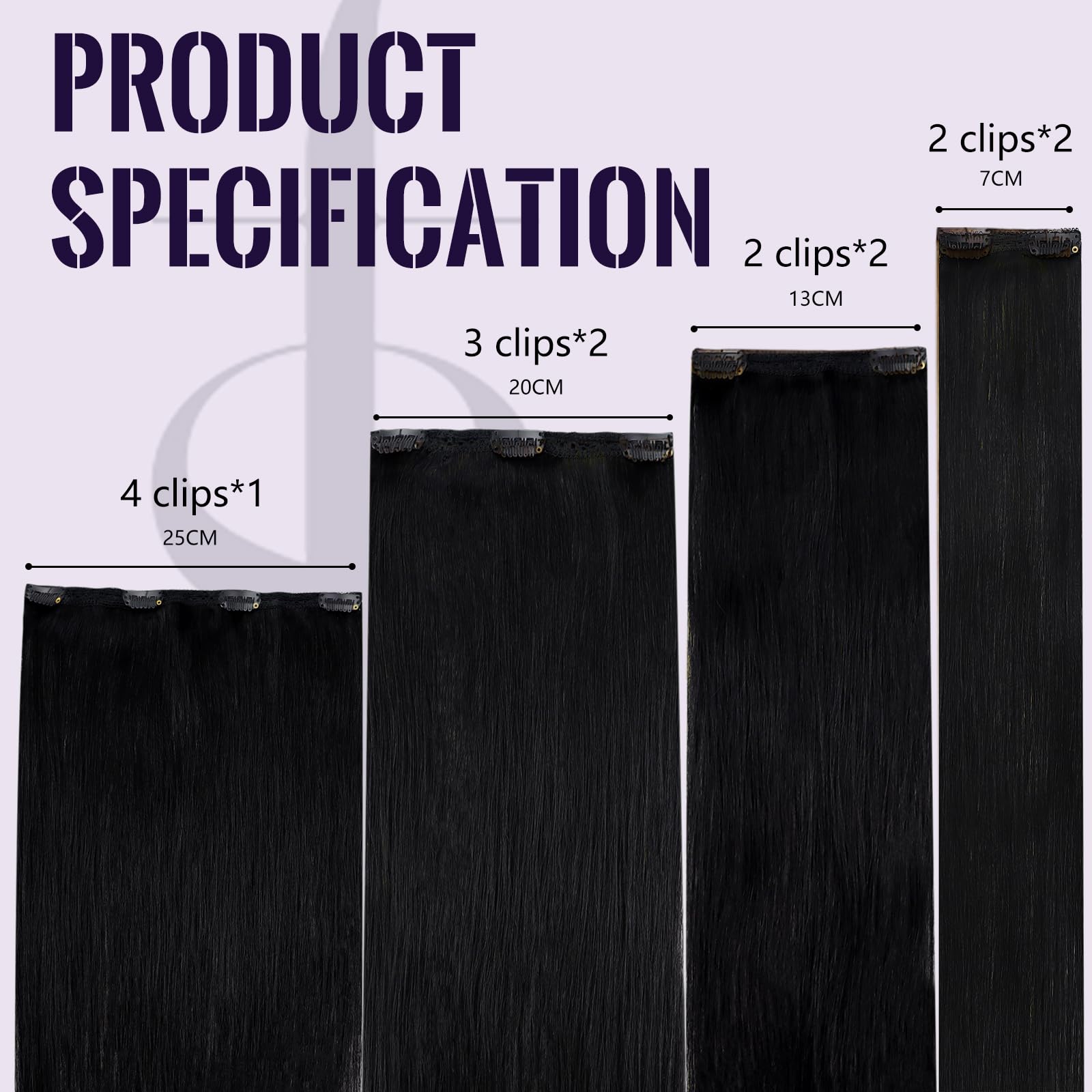Fshine Extension Capelli Veri Clip 60cm 120g 7pcs Extension Capelli Soave Colore 1 Capelli Umani Comodo Extension Capelli Veri