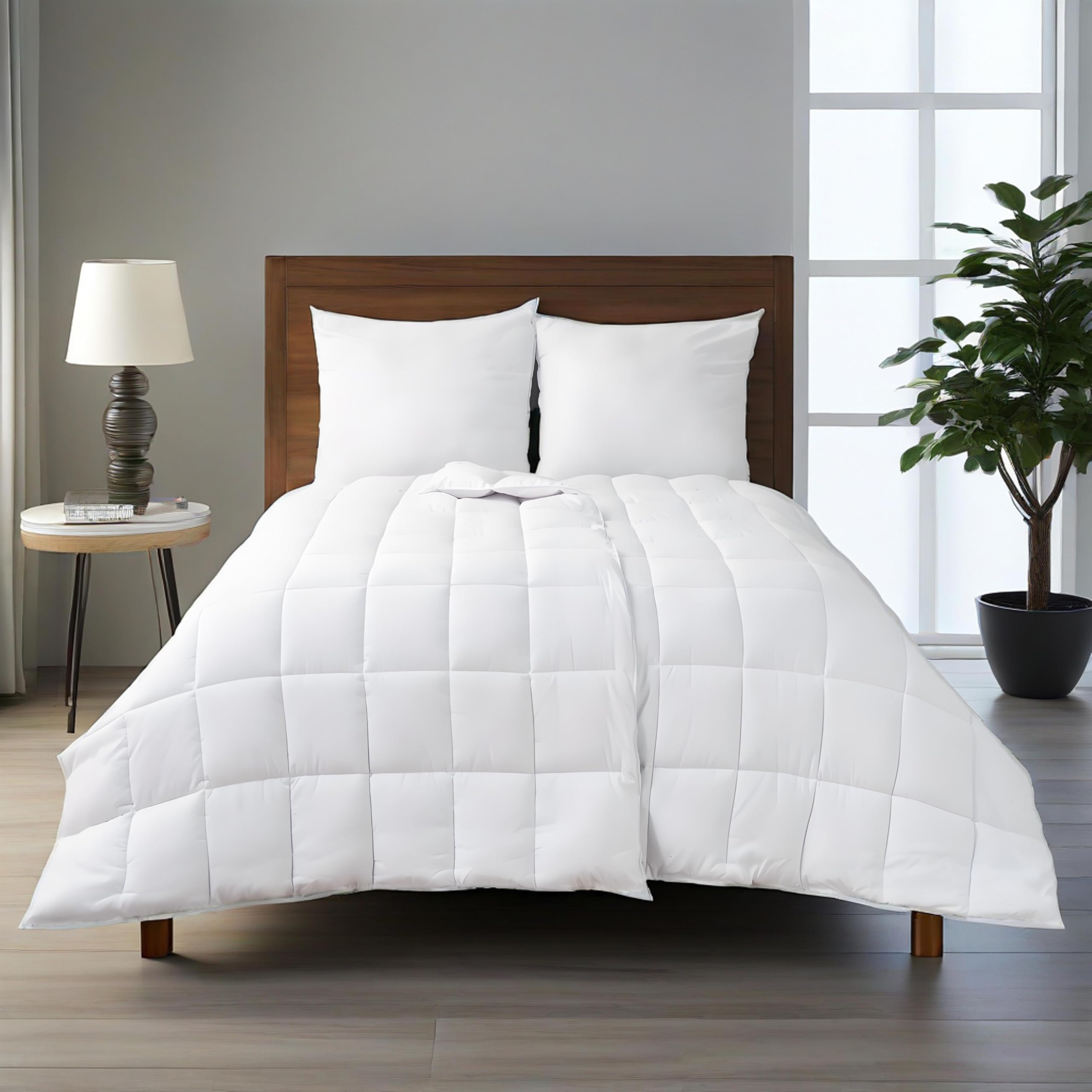 HIG Bettdecke 135x200cm 2er Set mit Kissen–2 Ganzjahresdecke mit 250GSM Mikrofaserfüllung, 2 Kopfkissen 80x80cm, Oeko-Tex Zertifiziert, Kuschelweich Waschbar für Schlafzimmer Gästezimmer Ferienwohnung