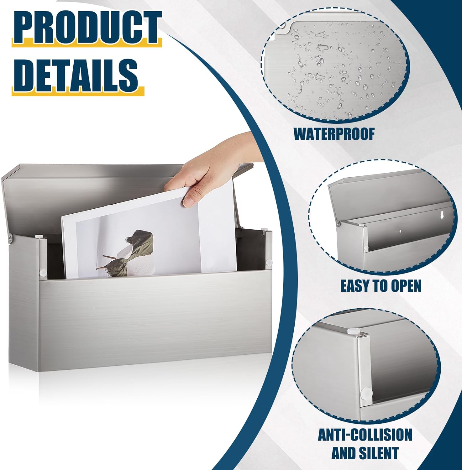 Stainless Steel Mailboxes for Outside 14.5'' x 7.1'' x 3.75'' Wall Mounted Mailbox Silver Rust Proof and Rainproof Steel Drop Box