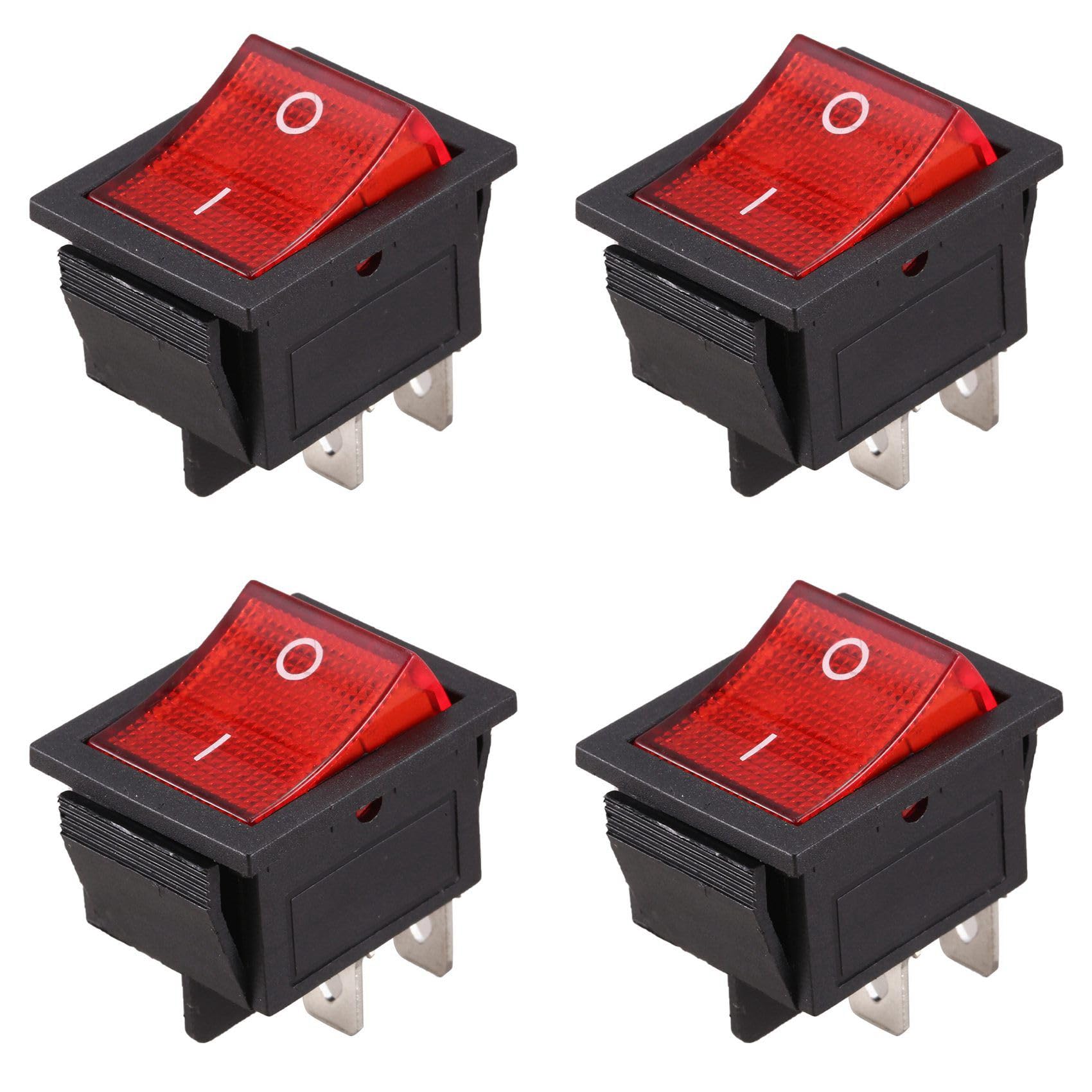 Jnchdghwa Red & Black 4X Red Light Illuminated 4 Pin Dpst On/Off Snap In Rocker Switch 16A 20A 250V Ac