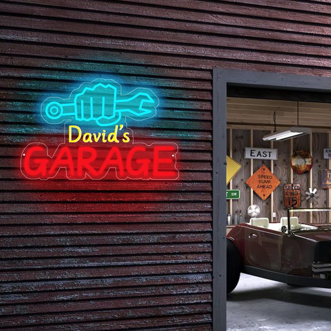 Insegna al neon personalizzata con motore a controllo motore, per decorazione da parete, incisione 3D personalizzata, per garage, grotta, officina, officina, figlio, papà, regalo di compleanno