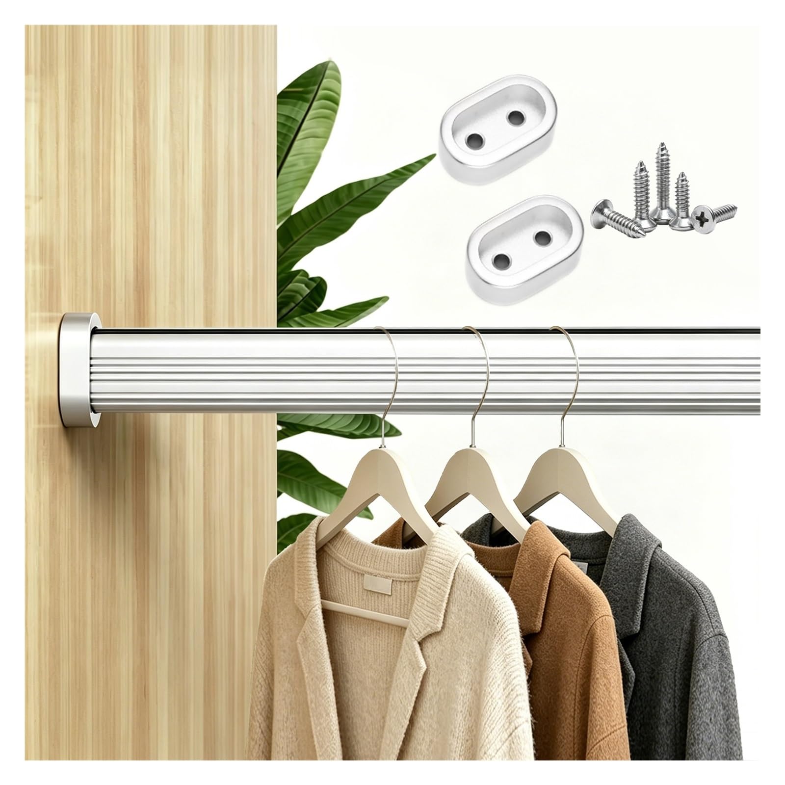 Customizable Closet Clothes Rod for Laundry/Hotel/RV, No Rust Garment Bar with Non-slip Silent Strip, Detachable Square Wardrobe Rods Custom(Silver,Closet Width 35"/88.9cm)