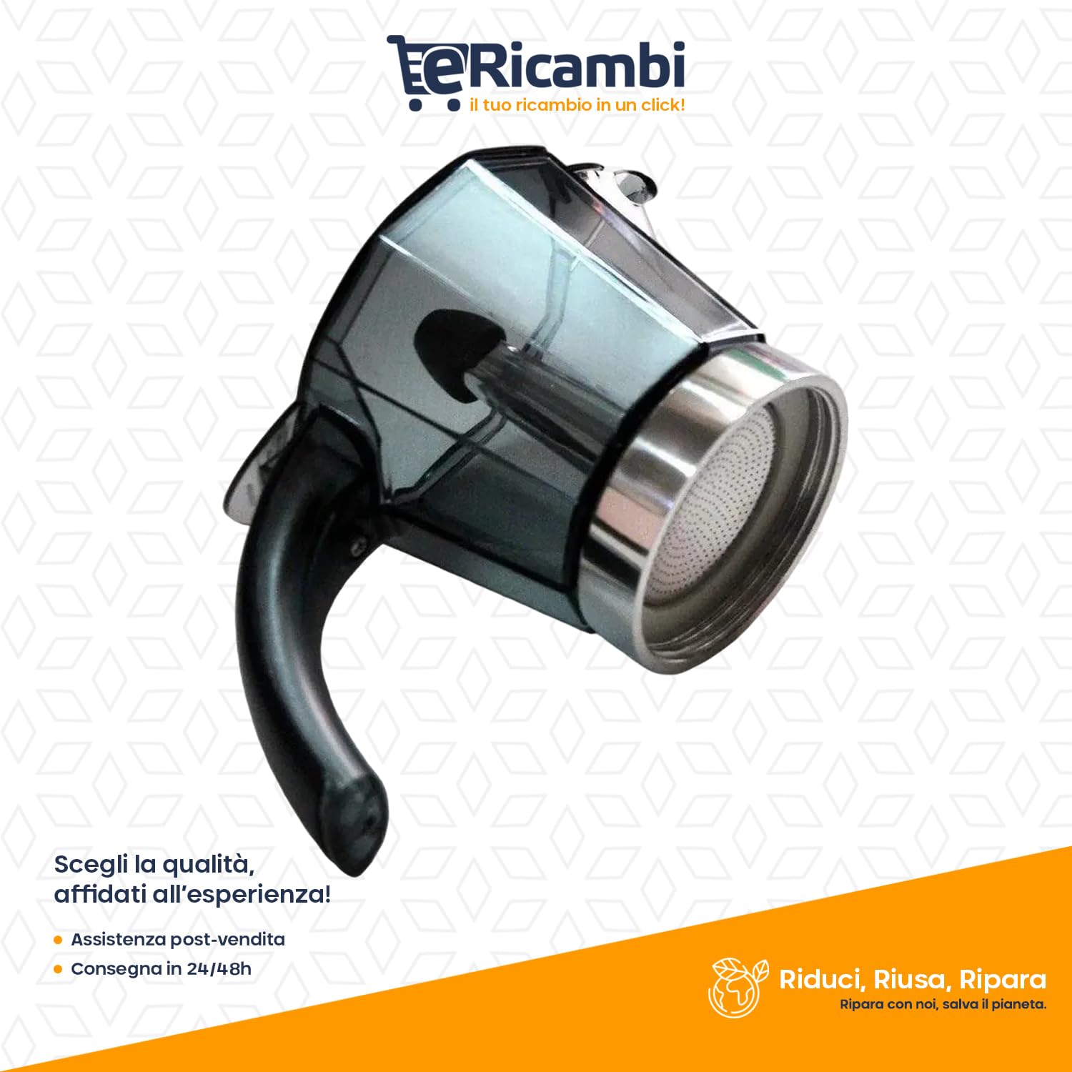 eRicambi, Caraffa Serbatoio Completo per 4 Tazze Compatibile Con Macchina da caffè DeLonghi serie ALICIA, modelli EMK4, EMKE42, EMKE42.R – Ricambio originale di alta qualità