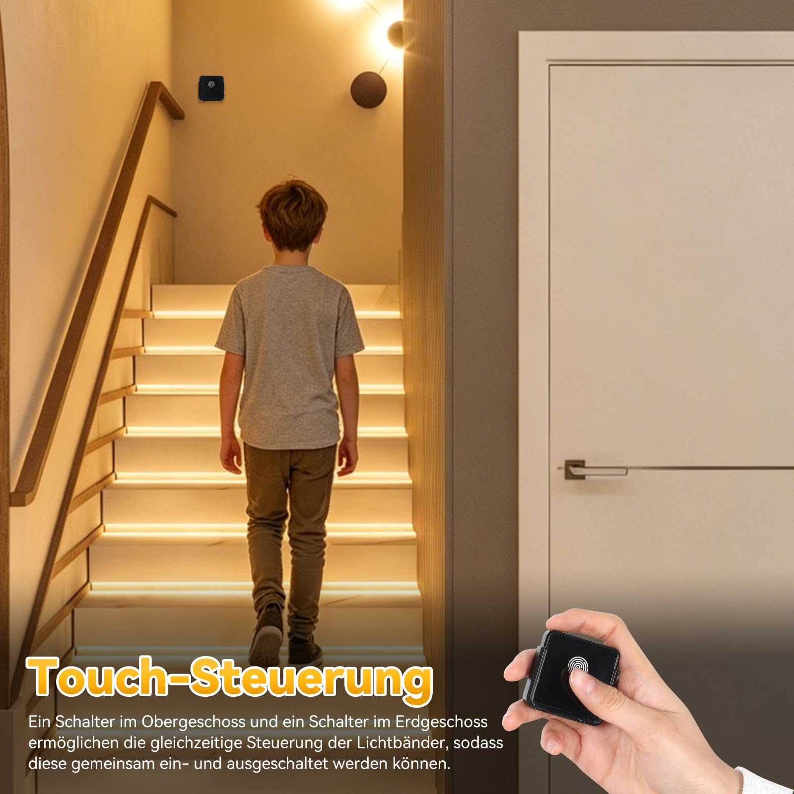 LED Treppenstufenbeleuchtung mit 2 Funkfernschalter, 16 Stufen 80cm Silikon-Profil Lichtstreifen 3000K Warmweiß Dimmbar Treppenlicht Komplettset für Innentreppen