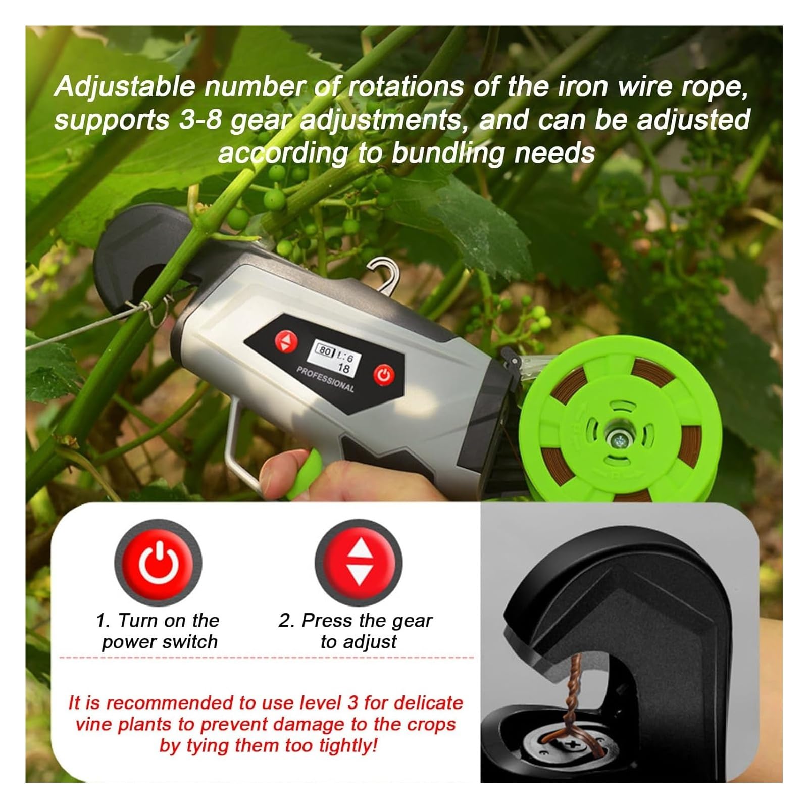Máquina de atar de plantas portátil, máquina de atar de viñas eléctrica, máquina de atar de cinta de jardinpara la vid de jardín para tomates uva hortalizas flores frutas