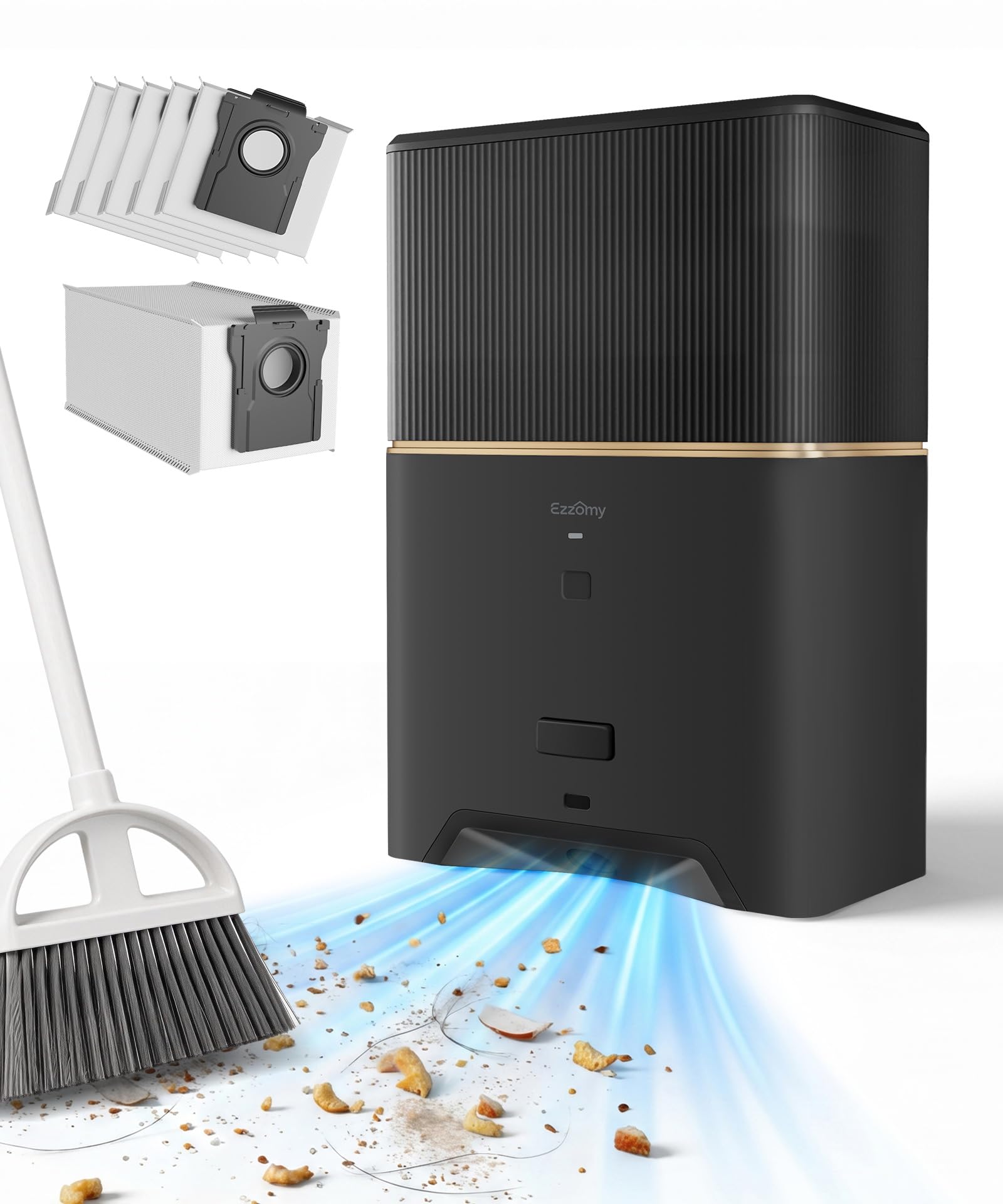 Touchless Vacuum Automatic Dustpan, Bagged Design with Replaceable Dust Bags, Up to 3-Month No Cleaning, 26,000Pa Powerful Suction, One-Touch Auto & Manual Mode for Pet Hair Kitchen & Salon