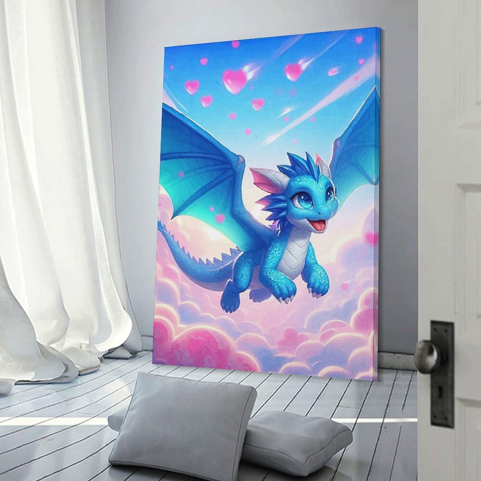 Junmoney Decorative Canvas Print Cute Dragon Hearts, 16x24inch(40x60cm), for Home Office, Desk Area Or Studio, Home Office Artwork with Decorative Appeal