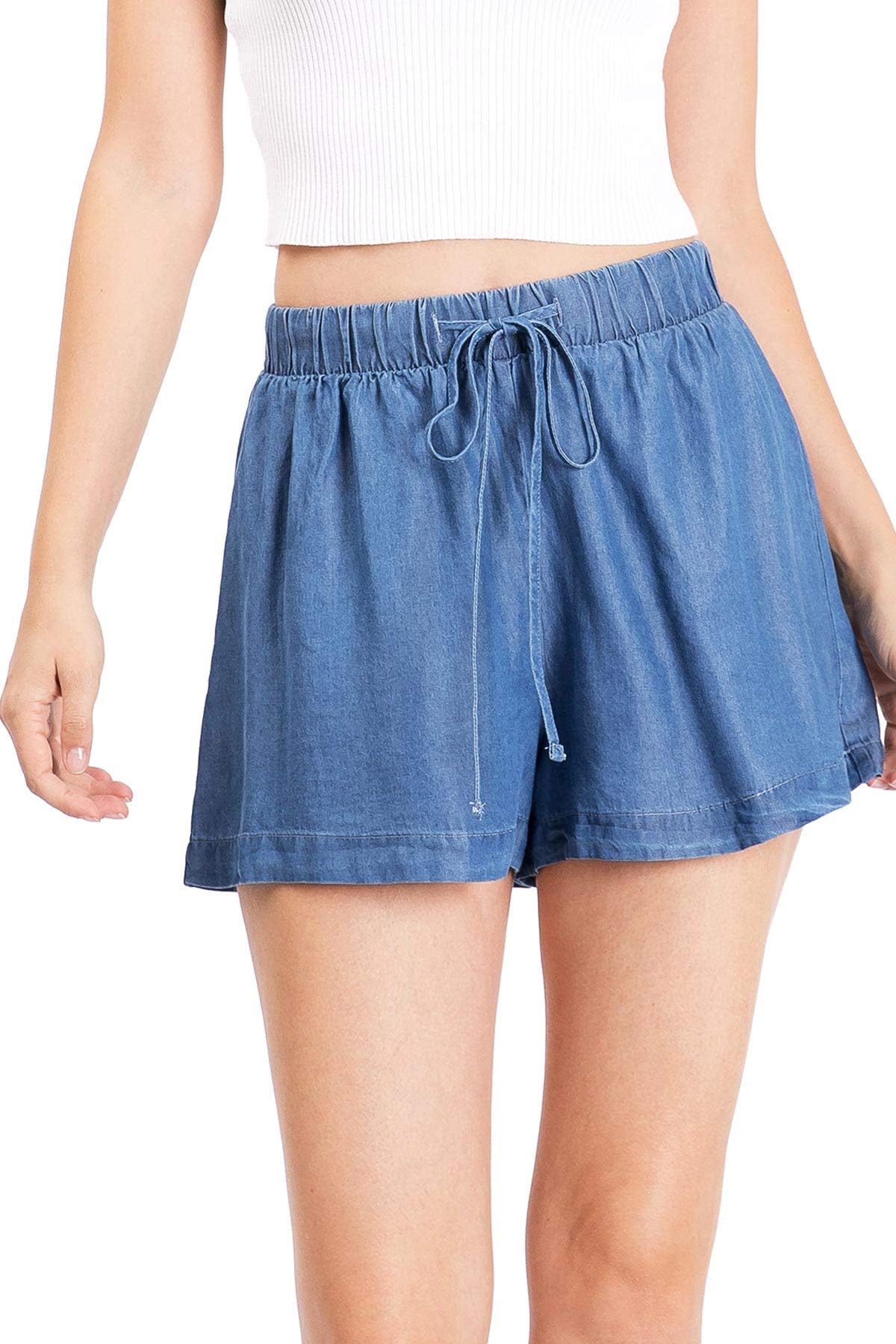 Women's Juniors High Waist Chambray Spring Shorts