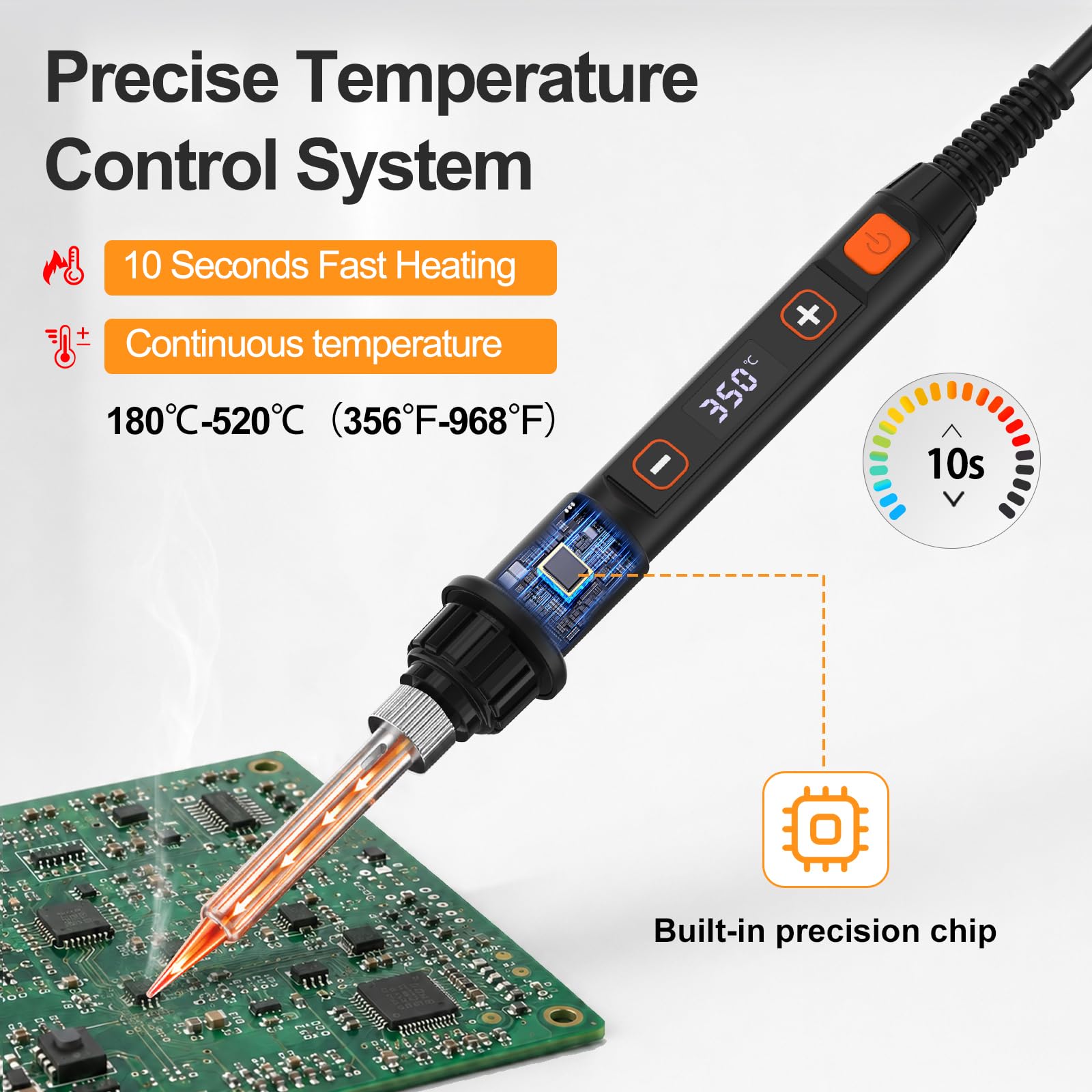 Kit de fer à souder 80 W LCD Température réglable 180-520 °C Outil de soudage électrique 15 en 1 avec interrupteur, fil à souder 50 g, 5 pointes de soudure, pompe à dessouder, pince à dénuder, support