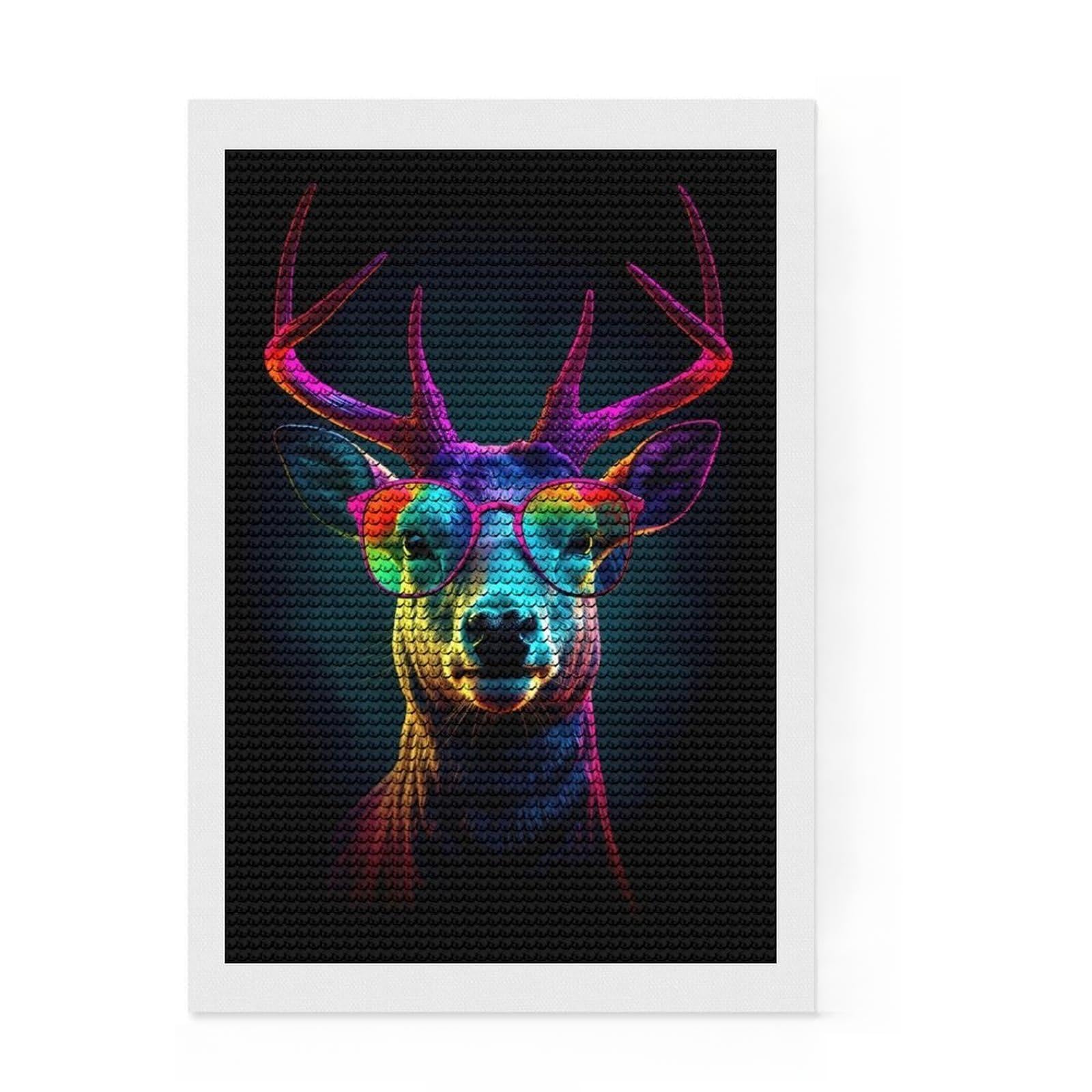 Junmoney Deer Neon Sunglasses Diamond Painting Set 8"x12", Relaxing DIY Hobby, Simple to Start, Aesthetic Room Decor, Gift Idea, Easy to Enjoy