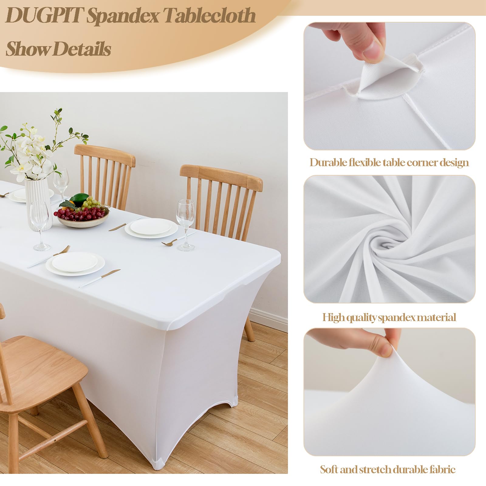 6 manteles de elastano, mantel elástico ajustable para mesa rectangular de 6 pies, mantel rectangular elástico ajustado para fiestas, banquetes, bodas, ferias comerciales, eventos (blanco)