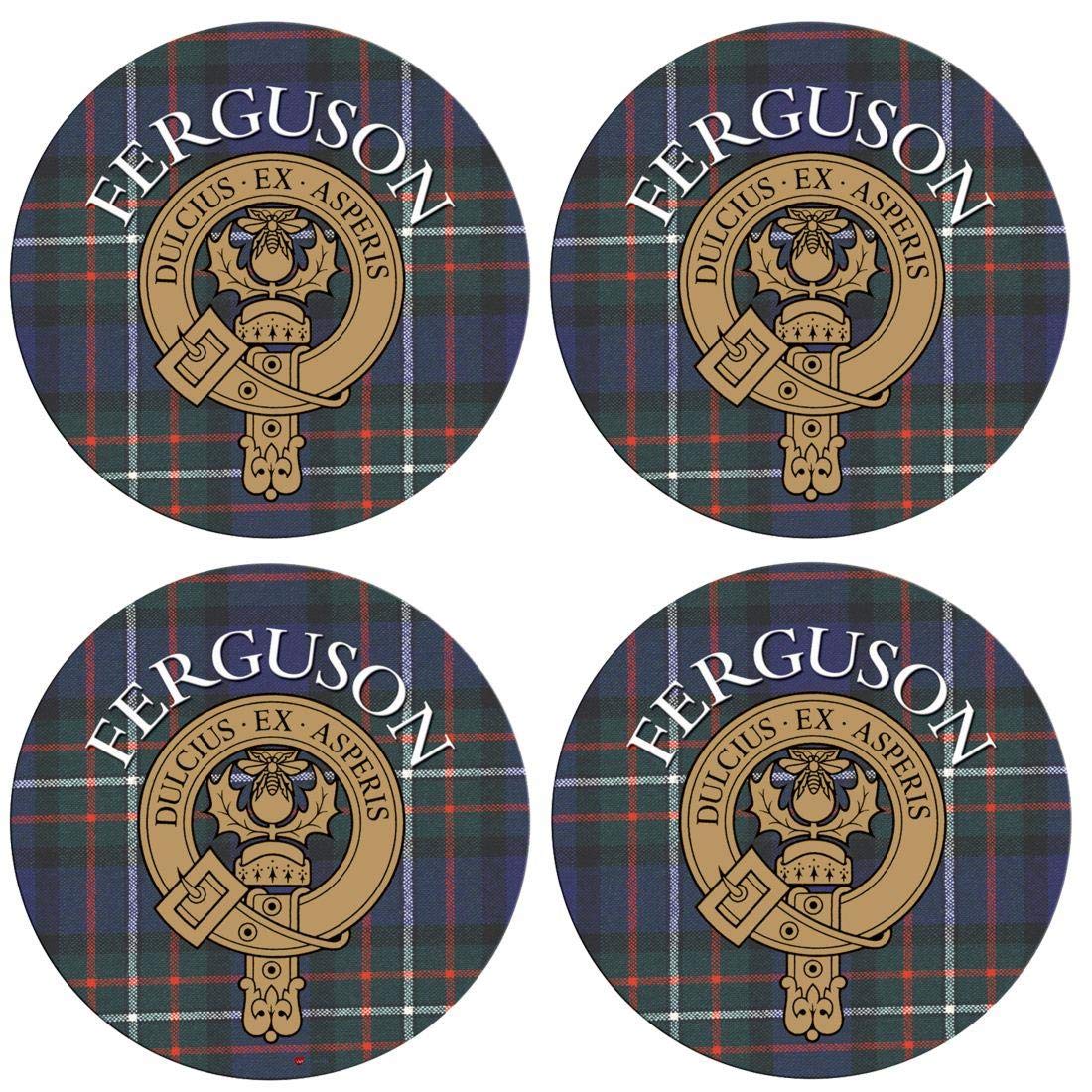 Ferguson Scottish Clan Family Name Round Cork Backed Coasters Set of 4