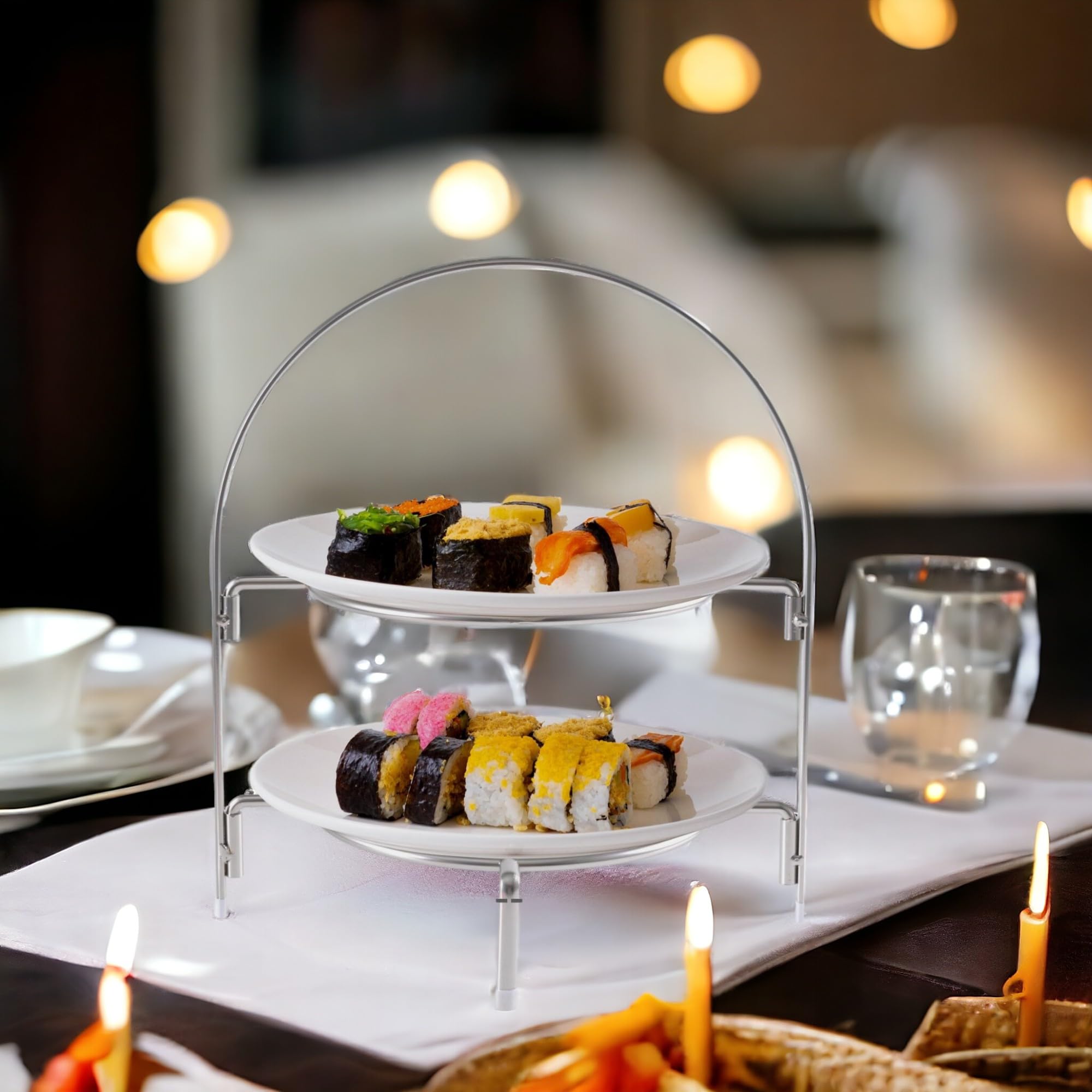 Alzata per Dolci a 2 Livelli in Acciaio Inossidabile | Supporto per Dessert, Cupcake e Sushi, Facile da Montare, Riutilizzabile, con Piedini Antiscivolo