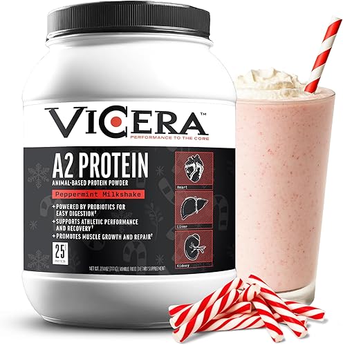 Proteína en polvo A2, batido de menta, 0.88 oz de proteína por porción, mezcla de caseína de suero orgánico A2A2 con probióticos y sal marina celta,