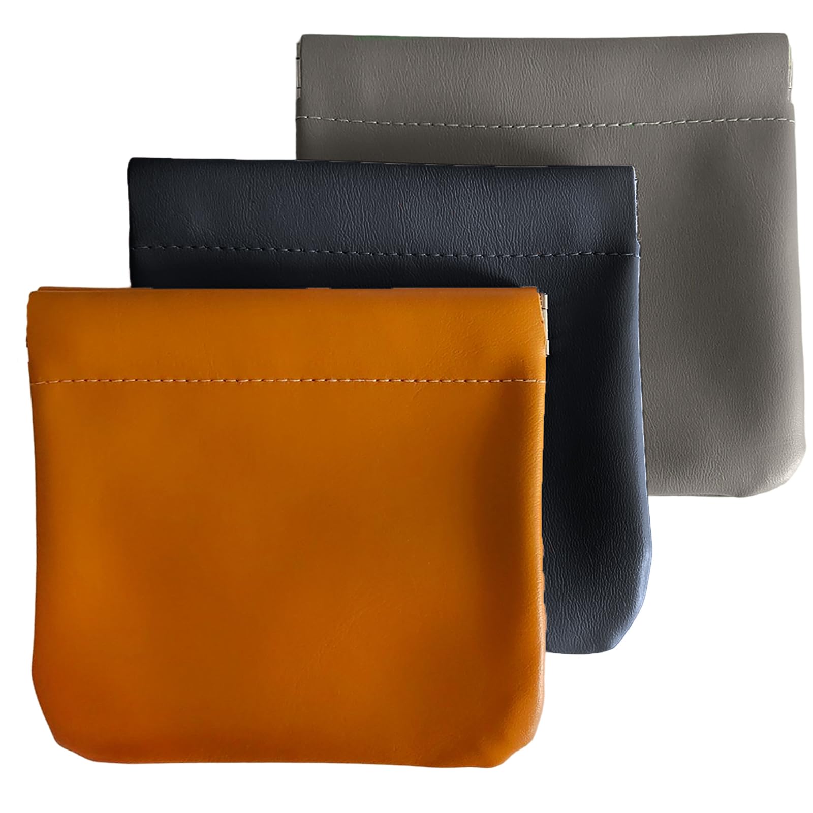 ALUXY Pocket Cosmetic Bag, Waterproof Leather Squeeze Makeup Pouch, Self-Closing Portable Travel Toiletry Organizer (K)