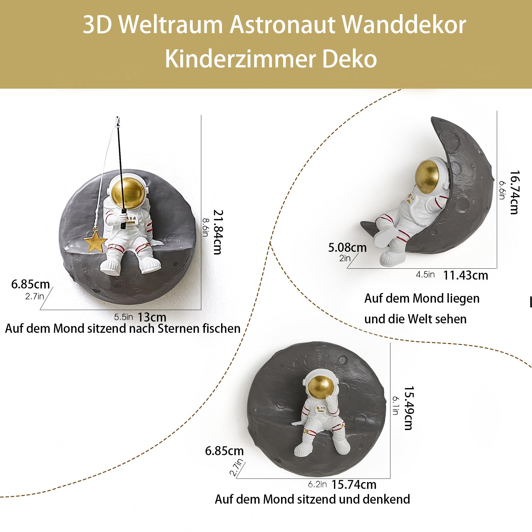 FJSPERM 3 pezzi astronauta spaziale decorazione da parete per cameretta dei bambini, tema 3D, decorazione moderna astronauta per soggiorno, camera da letto, cameretta dei bambini