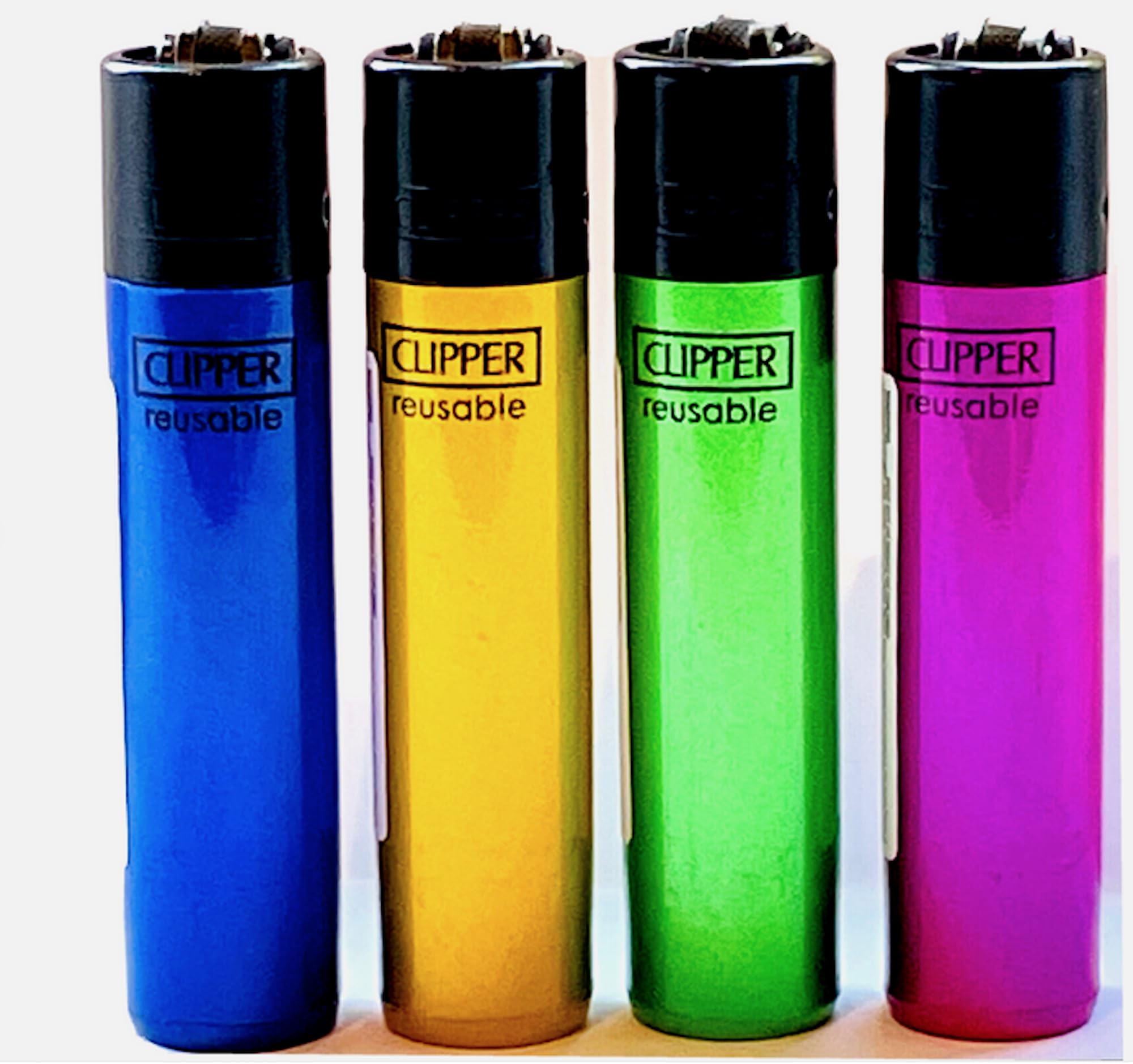 4 x Clipper Lighters Set Assorted Designs Gas Lighter Refillable GREAT GIFT SET (CRYSTAL 8)