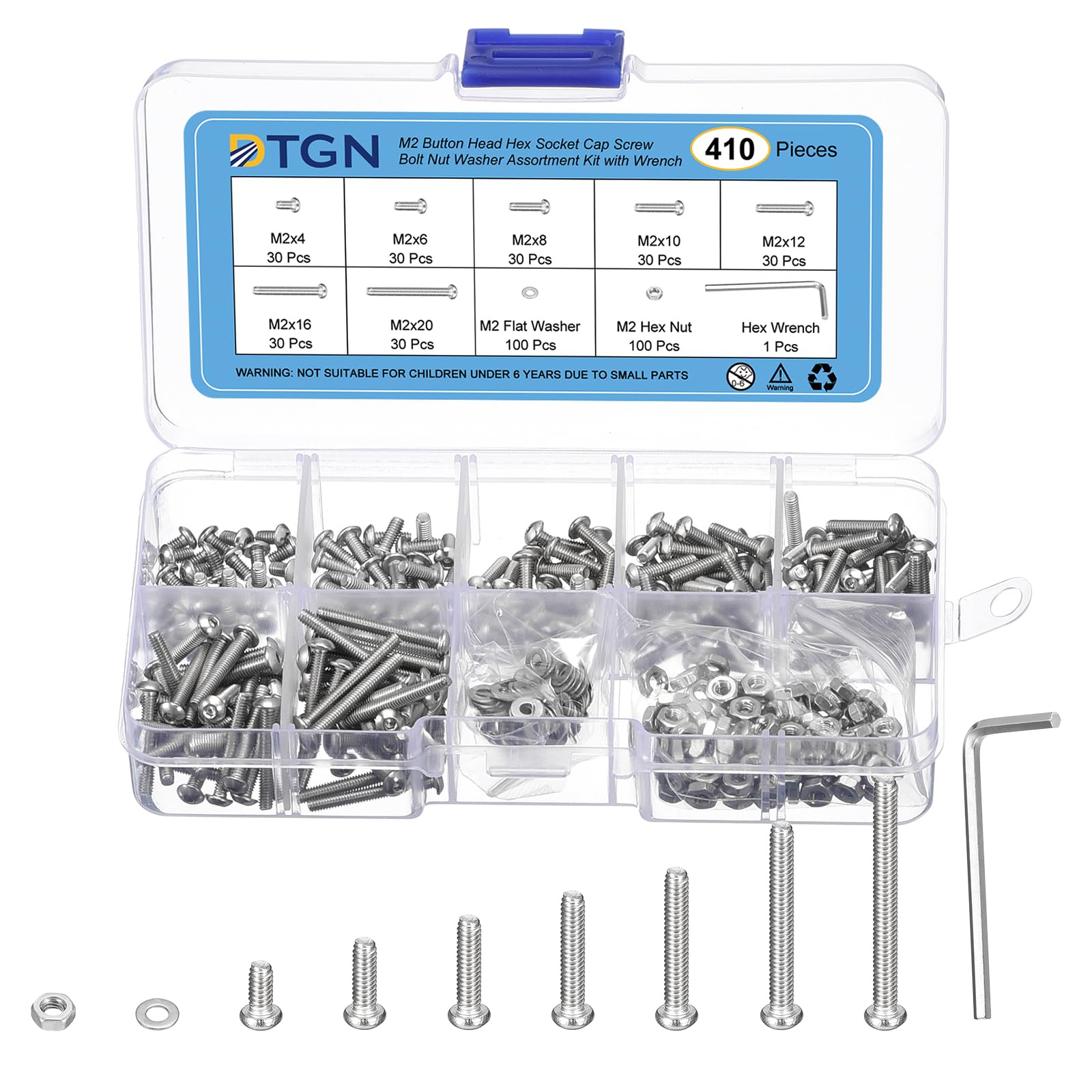 DTGN 410Pcs M2 Button Head Socket Cap Screws