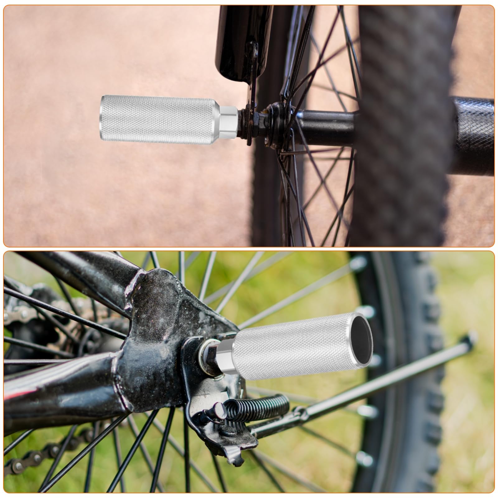 QUARKZMAN 2 pary pegów rowerowych ze stopu aluminium, tylne pegi wyczynowe, antypoślizgowe, pasują do osi 3/8 cala, do rowerów górskich, BMX, kolor srebrny