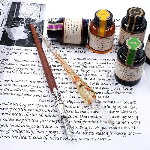 Miniatura 6 de GC QUILL MU-02 Juego de bolígrafos de caligrafía, bolígrafo de inmersión de vidrio y bolígrafo de inmersión de madera hecho a mano, juego de regalo