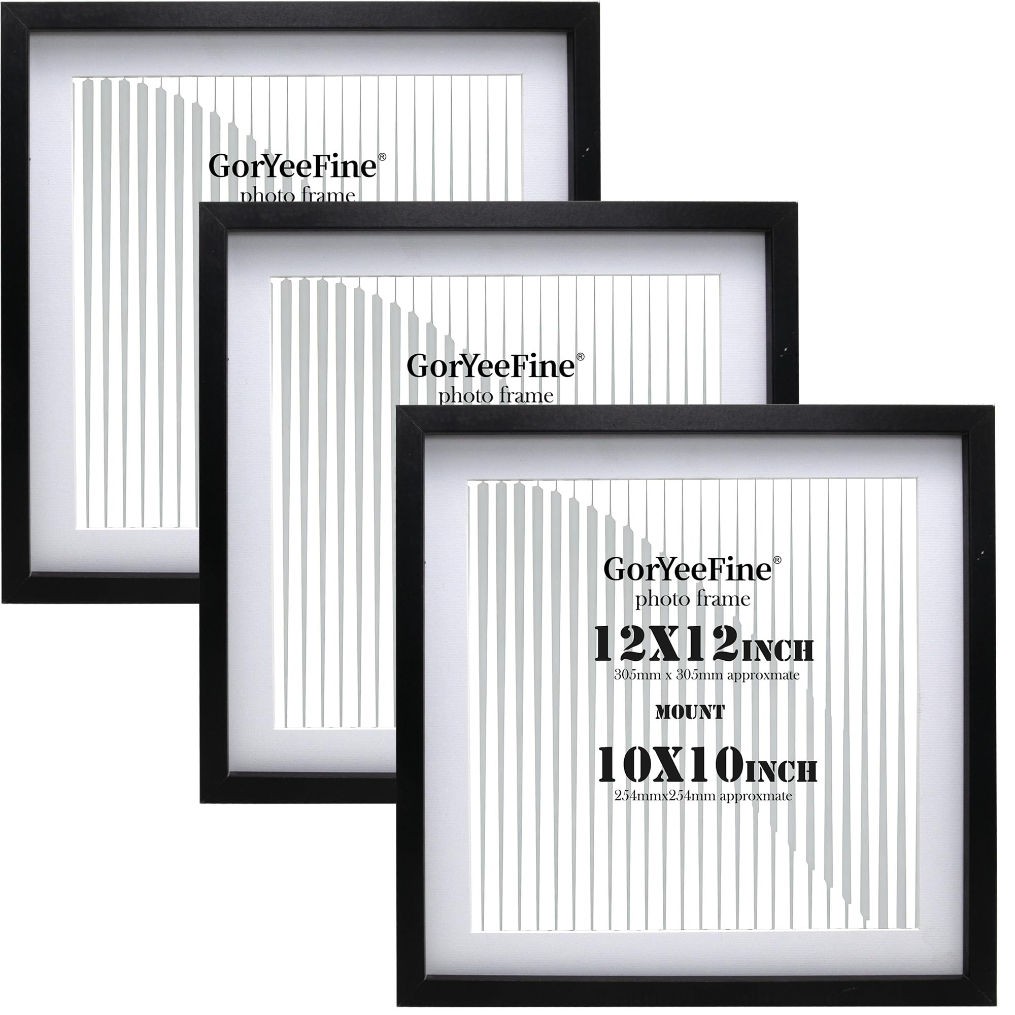 Black 12x12'' Square Wood Photo Frame Set of 3 with Acrylic Glass Front, 30x30cm Picture Frames with Acid Free 10x10'' Mount, for Wall Mount &Tabletop Display,Ideal for Home Gallery Decor & Gifts