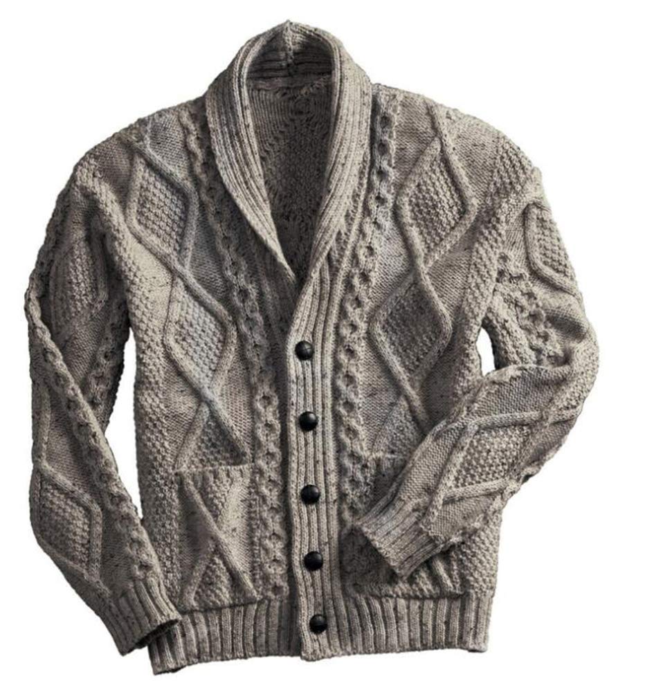 Mens Shawl Grandad Cardigan Warm Winter Knitted Jumper Chunky Classic Style Button Cardigans