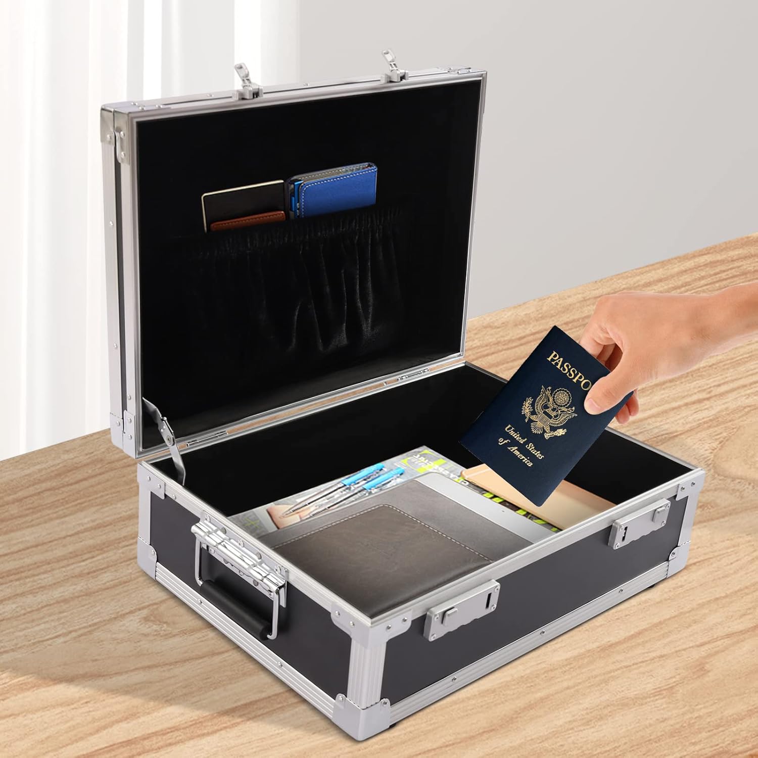 Black Aluminum Alloy Storage Lock Box Lockable Dorm Storage