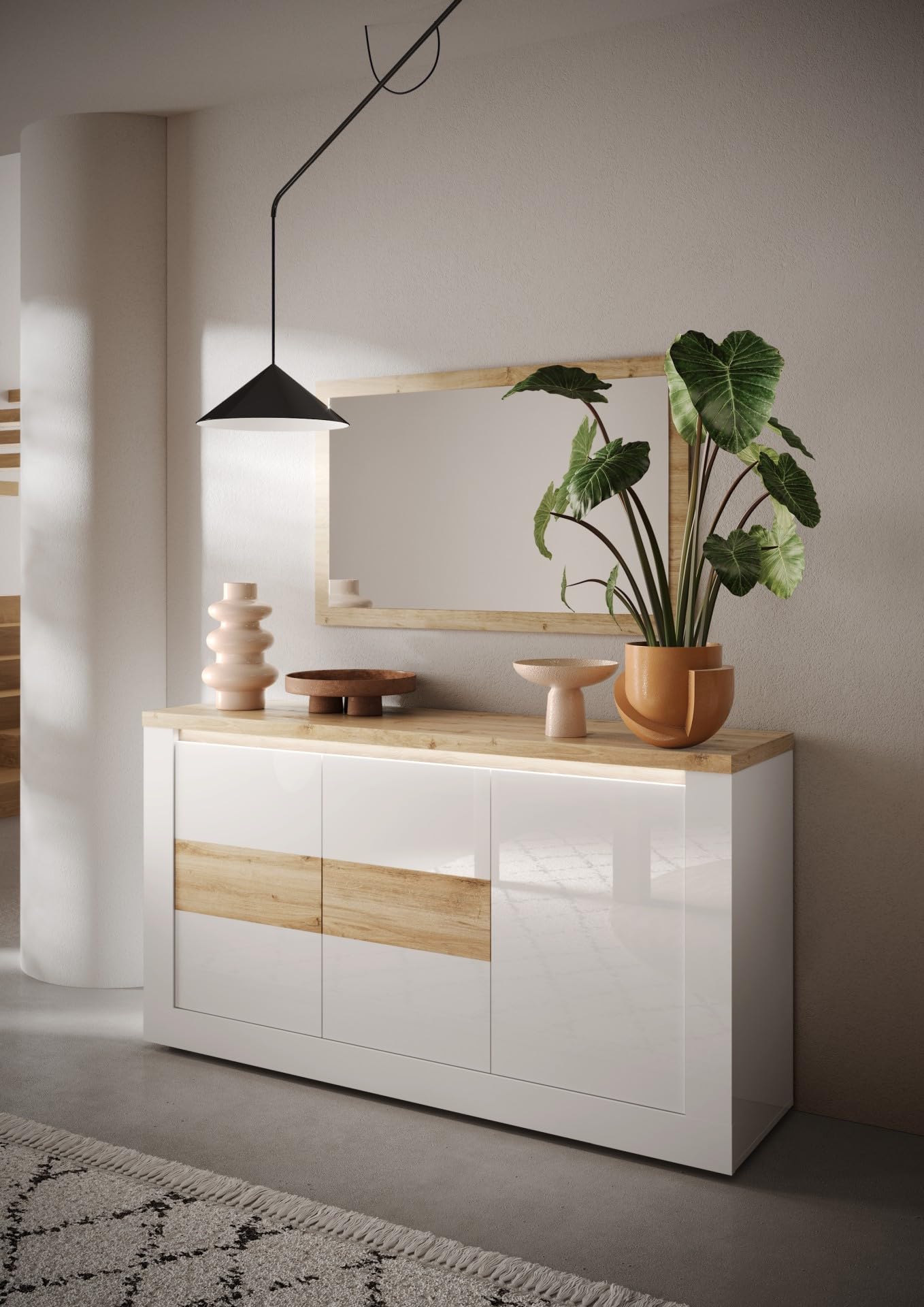 REDÒKASA Madia 3 ante Bianco/Cadiz Linea ISCHIA L 156 x H 84 x P 43, realizzato in legno 100% MADE IN ITALY, design moderno per cucina, sala da pranzo, soggiorno (Bianco/Cadiz)