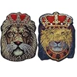 2pieces Sequin Large Big Lion King Head Fabric Patches Animal Applique Badges DIY Sewing on Jacket Apparel Accessories
