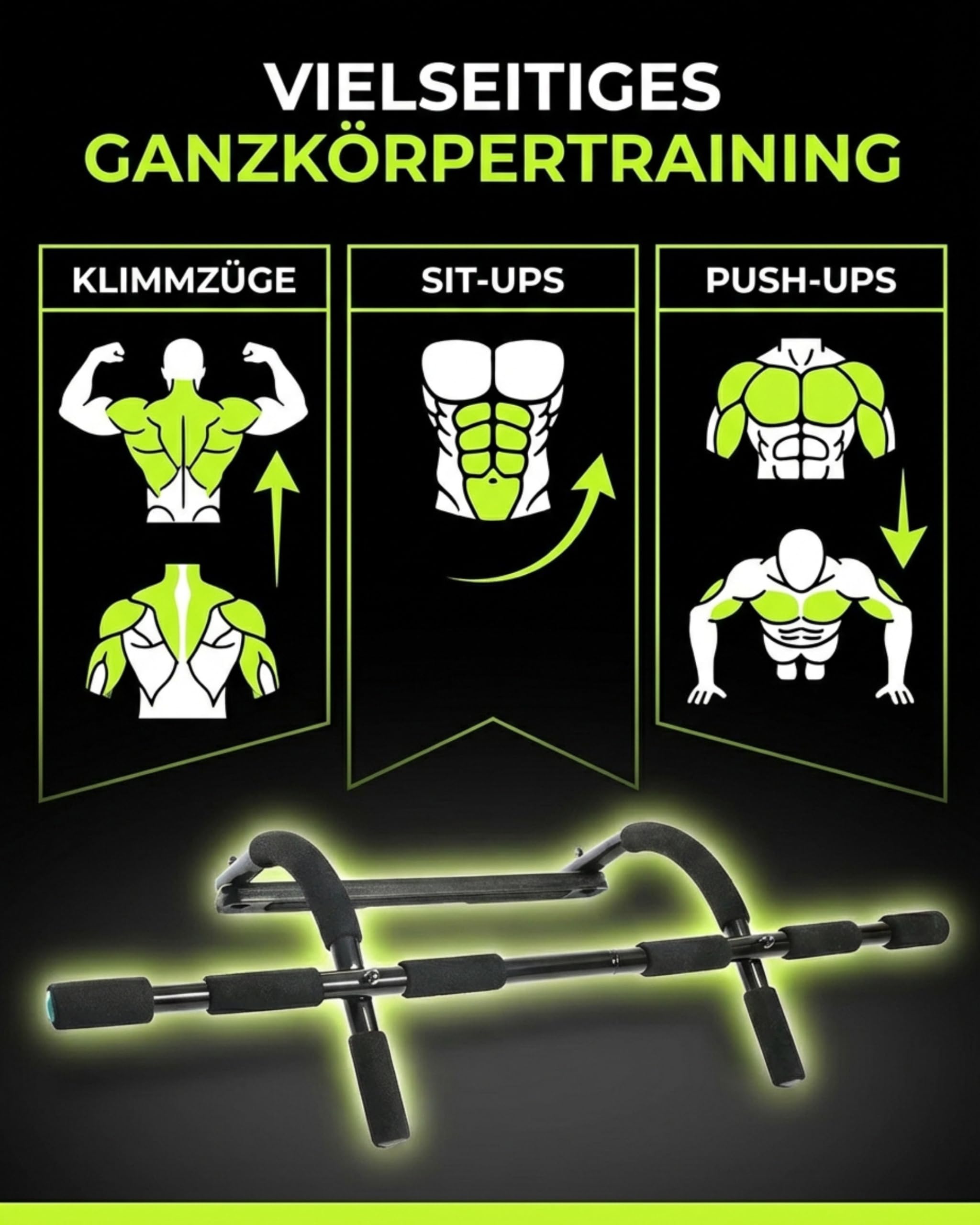 TOOLZ Klimmzugstange Türrahmen – Pull Up Bar für Zuhause – Klimmzugstange Tür – Türreck & Multifunktions Reckstange Indoor – Barfix Trainingsgerät