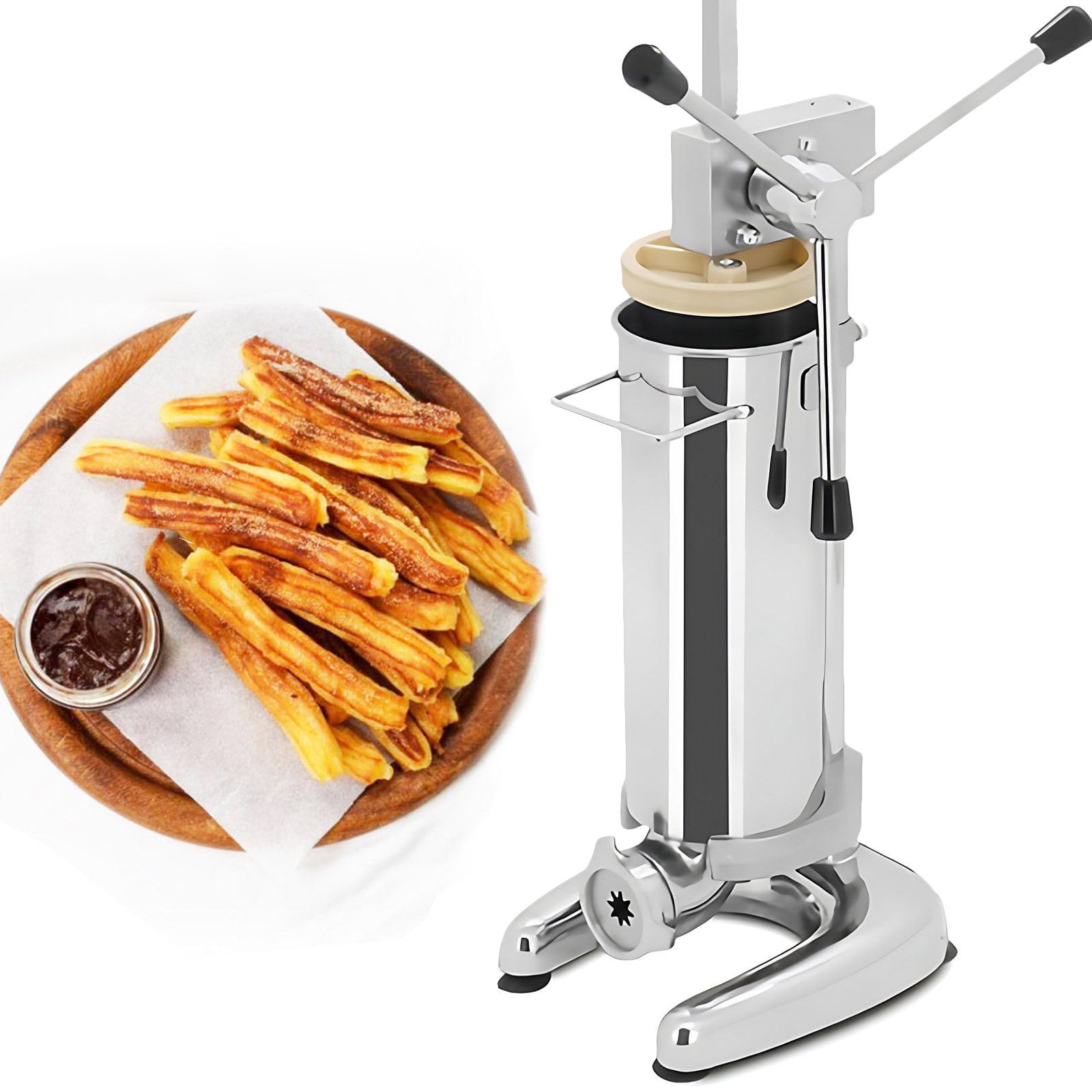 Churros Maker - Extrusora de masa manual de acero inoxidable resistente para auténticos churros crujientes, ideal para restaurantes, panaderías y uso doméstico