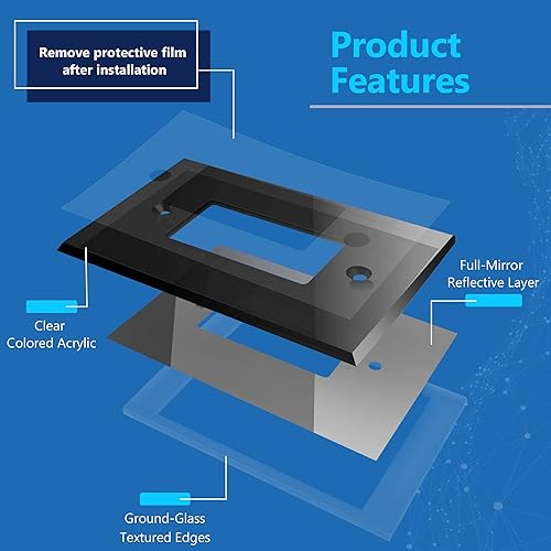 Miniatura 5 de LIDER LWP-31O-ABK, placa de pared decorativa de acrílico reflectante, placa de interruptor de luz espejada, cubierta de salida de plexiglás, vidrio