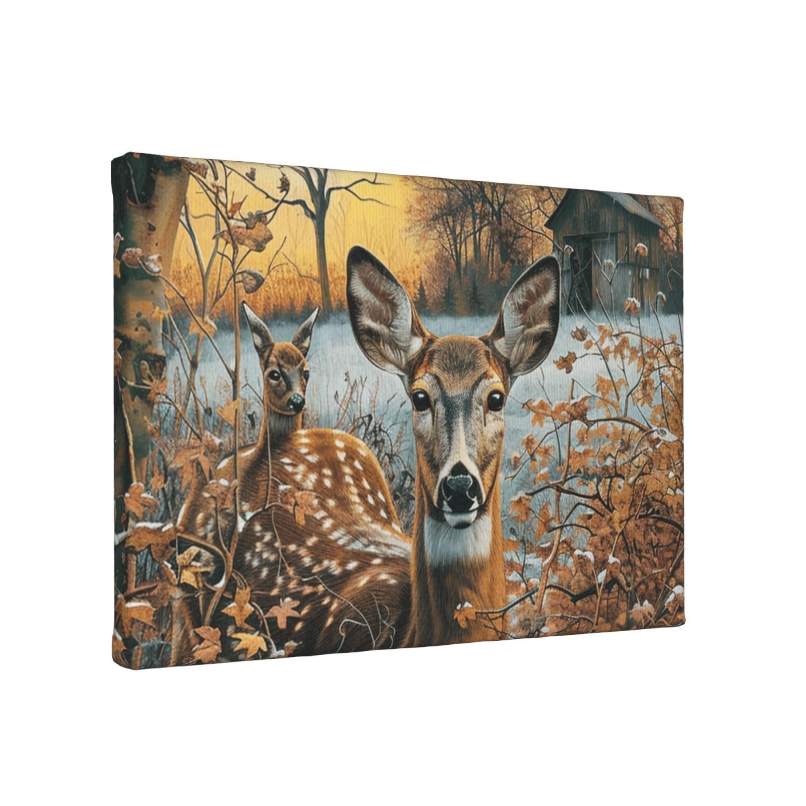 YKLJG Camouflage Deer Printed Wall Art Canvas Painting 30x20 CM Wooden Framed Picture Painting Artwork Prints for Bedroom Kitchen Home Office Decor