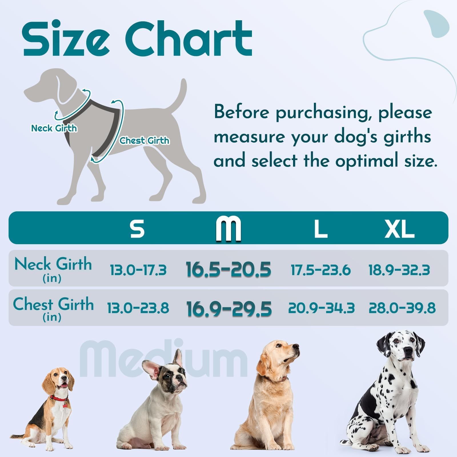 Eagloo Harnais pour chien de taille moyenne, réglable, anti-traction avec 3 boucles, harnais rembourré doux, facile à promener avec poignée, gilet réfléchissant anti-étranglement avec 2 clips pour